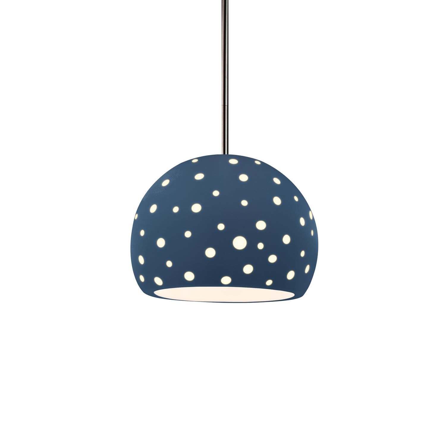 Shown in Brushed Nickel finish and Midnight Sky shade