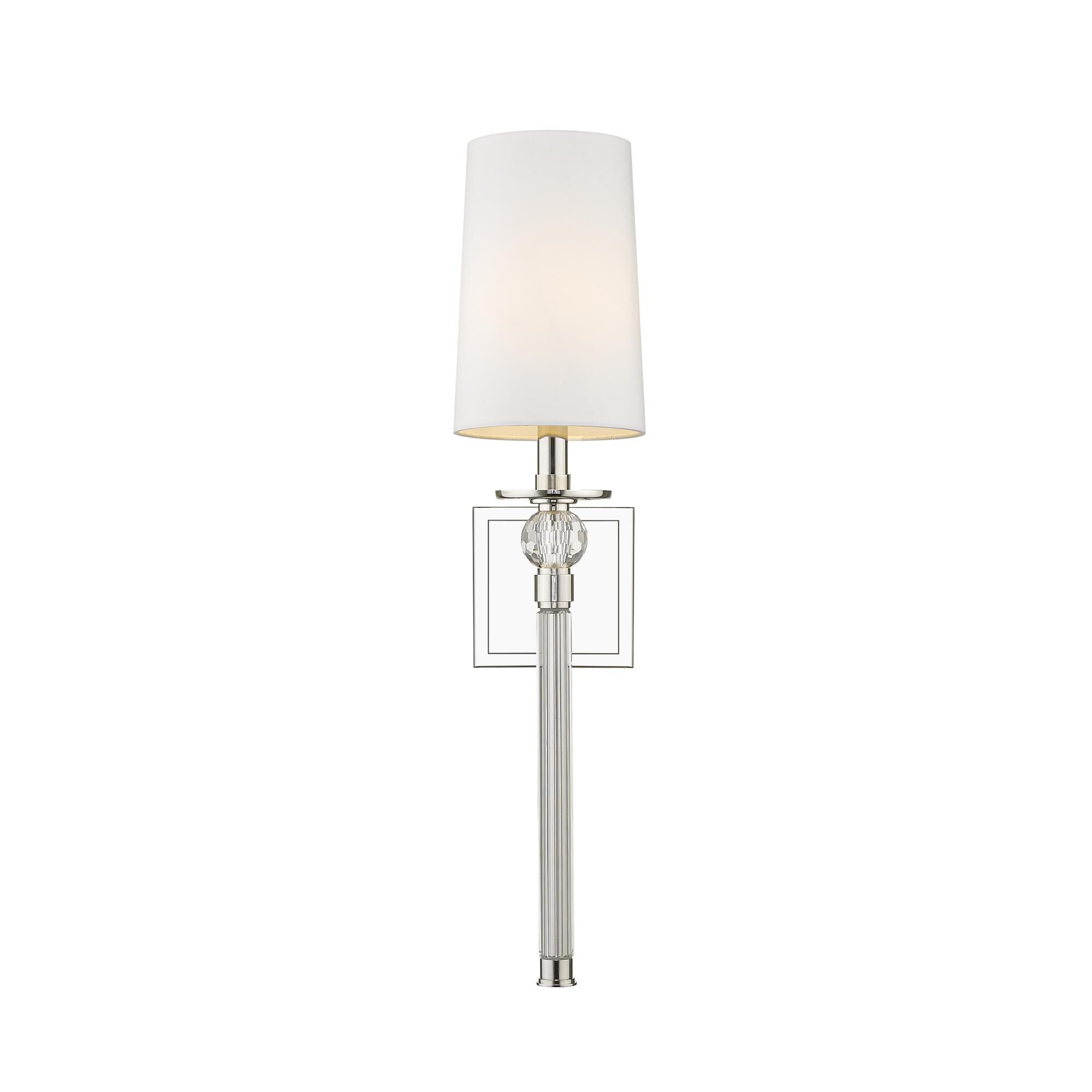Shown in Polished Nickel finish and Fabric glass and Fabric shade