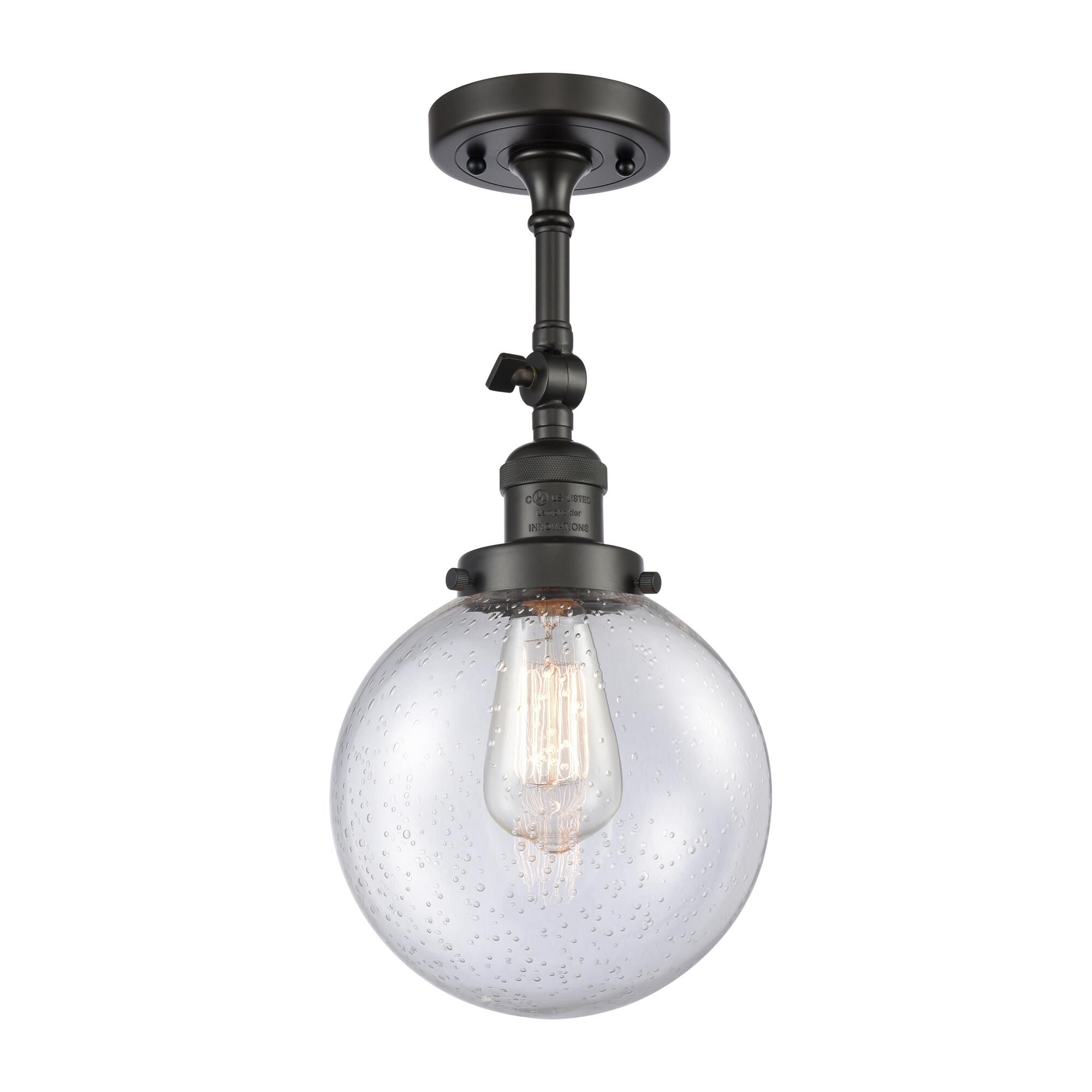 Shown in Oil Rubbed Bronze finish and Seedy glass and No Accent accent