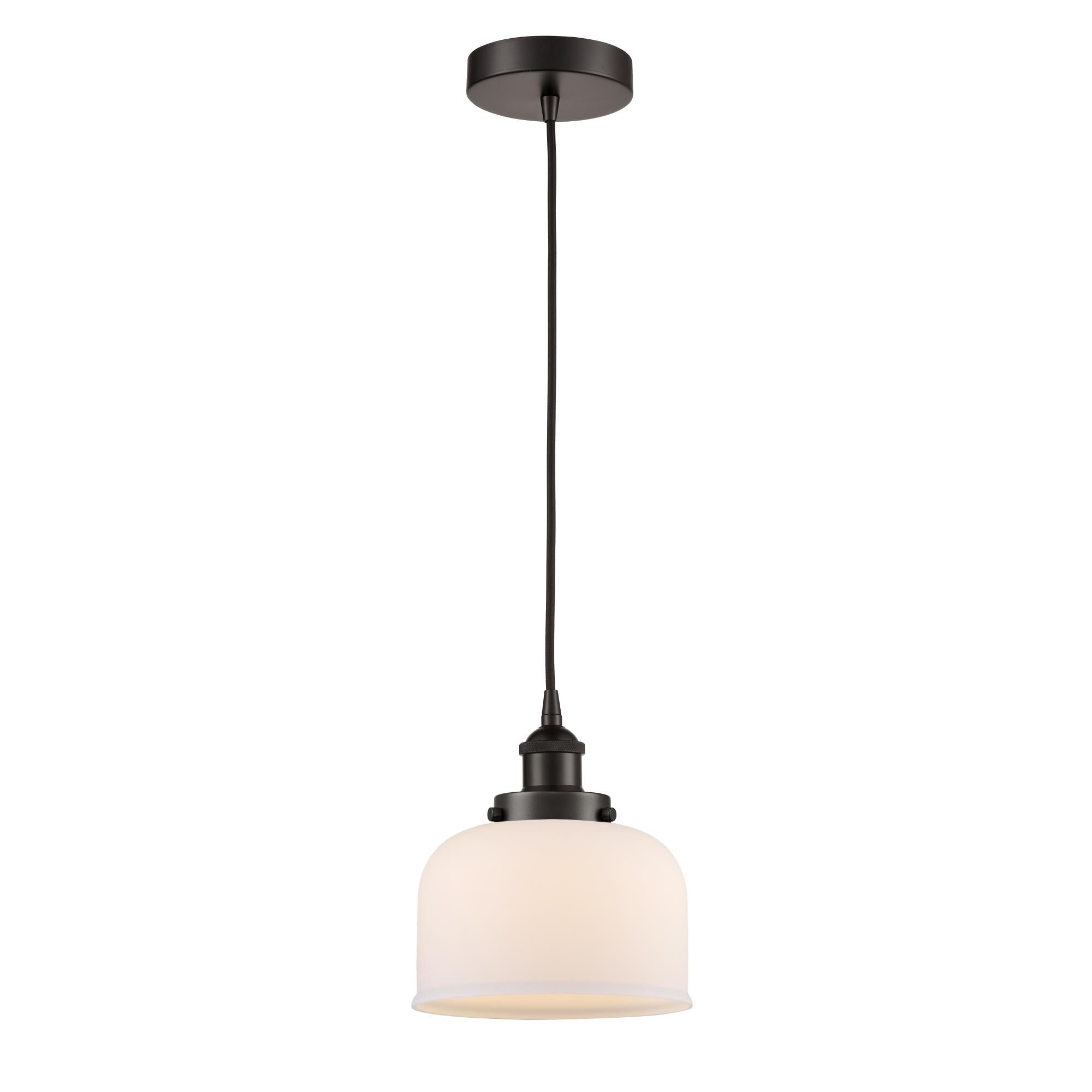 Shown in Oil Rubbed Bronze finish and Matte White Cased Large Bell glass