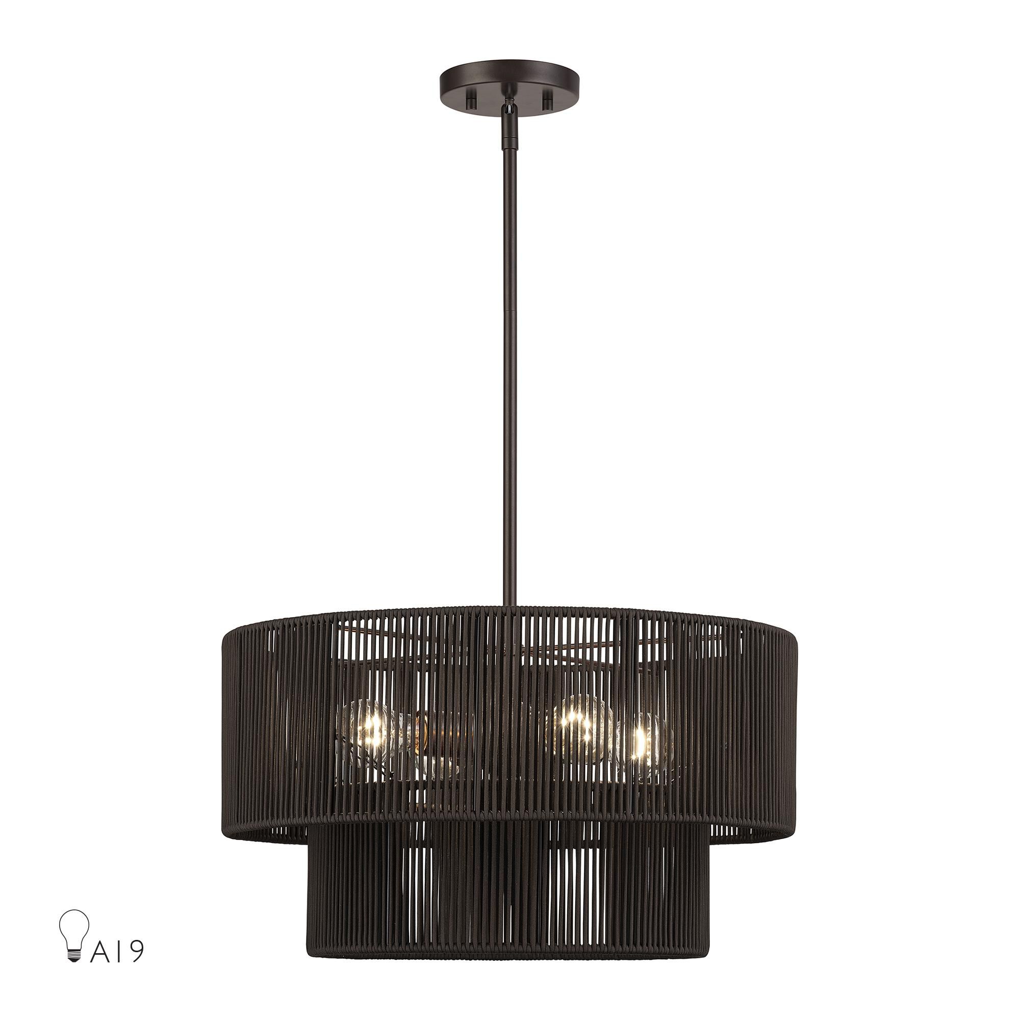 Shown in English Bronze finish and Hand-Woven Dark Chocolate Color Polyester Rope shade