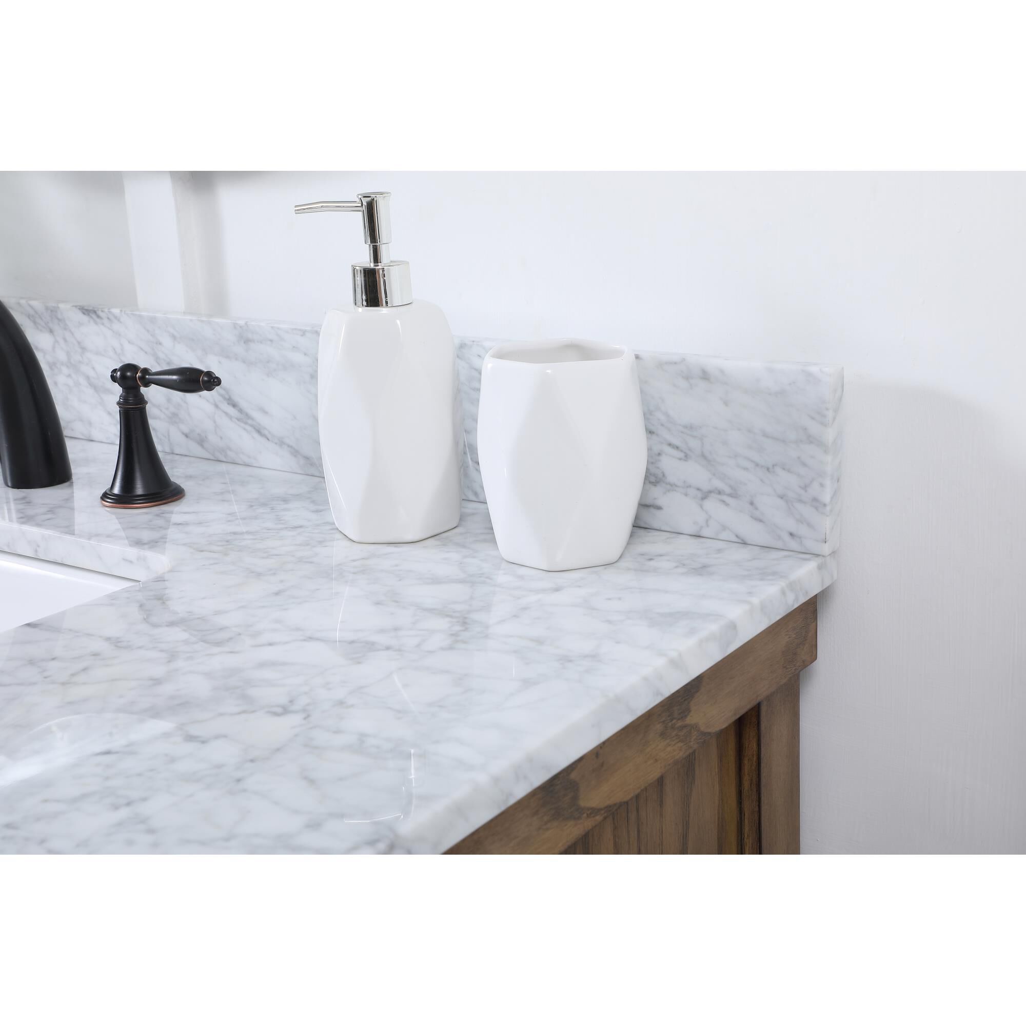 Shown in Driftwood finish and With Backsplash accent