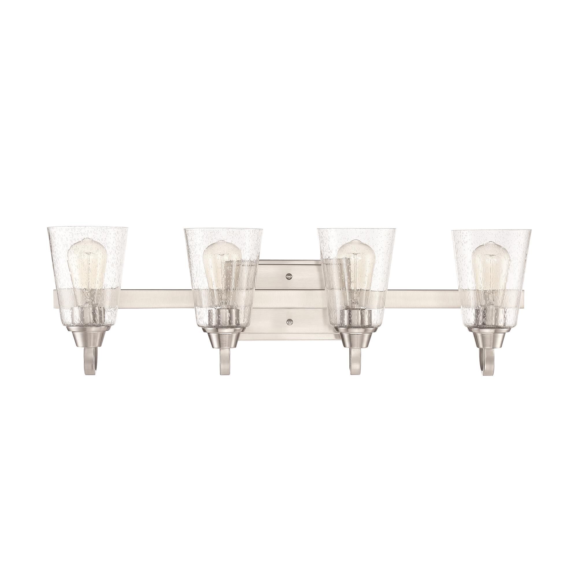 Shown in Brushed Polished Nickel finish and Clear Seeded glass and Glass shade
