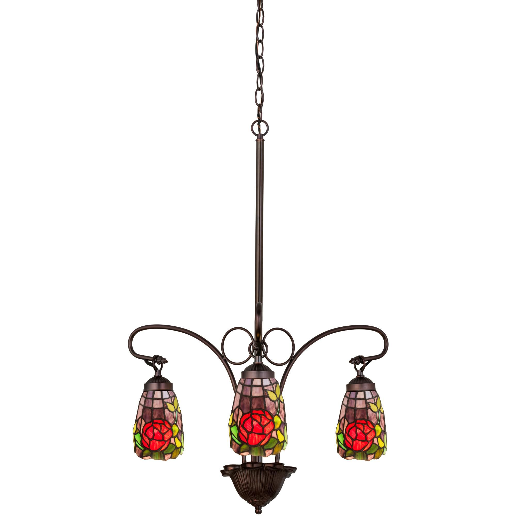 Shown in Mahogany Bronze finish and Coral And Burgundy Roses With Spring Green glass