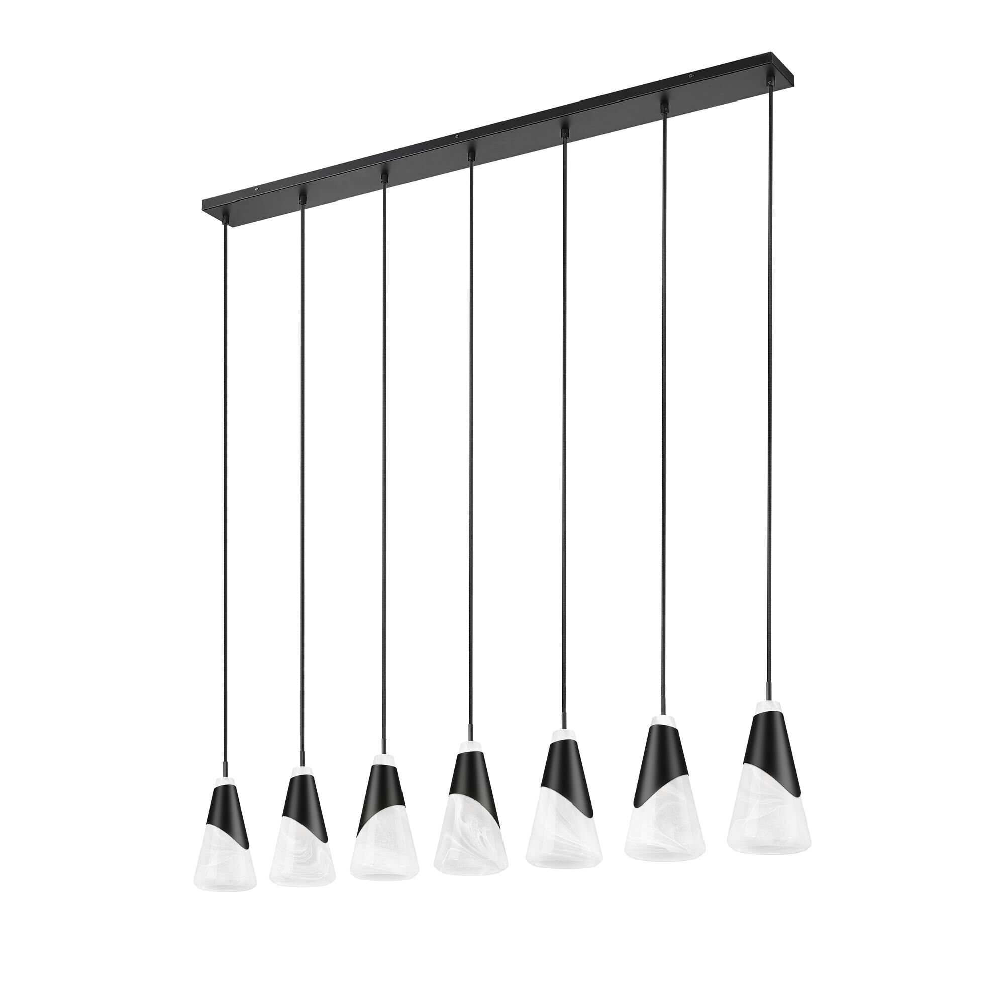Shown in Matte Black finish and White Swirl glass and White Swirl shade