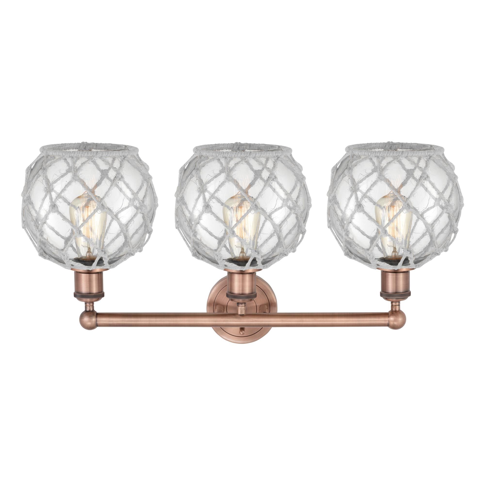 Shown in Antique Copper finish and Clear with White Rope glass