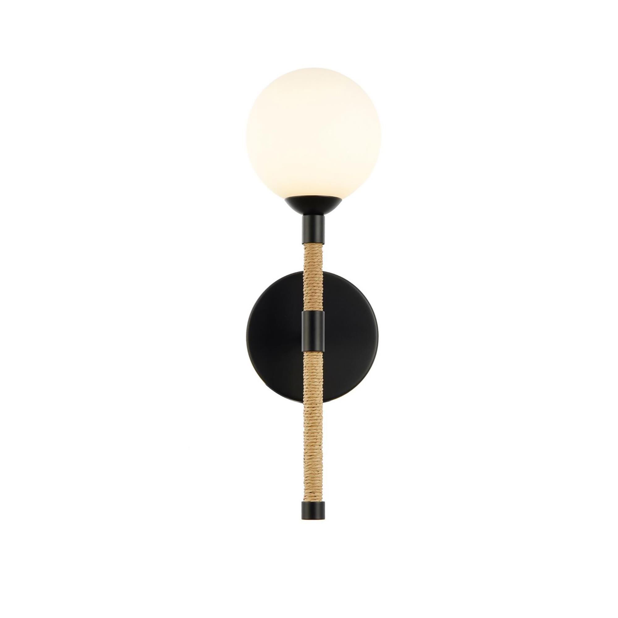 Shown in Black and Natural finish and White glass and Natural accent