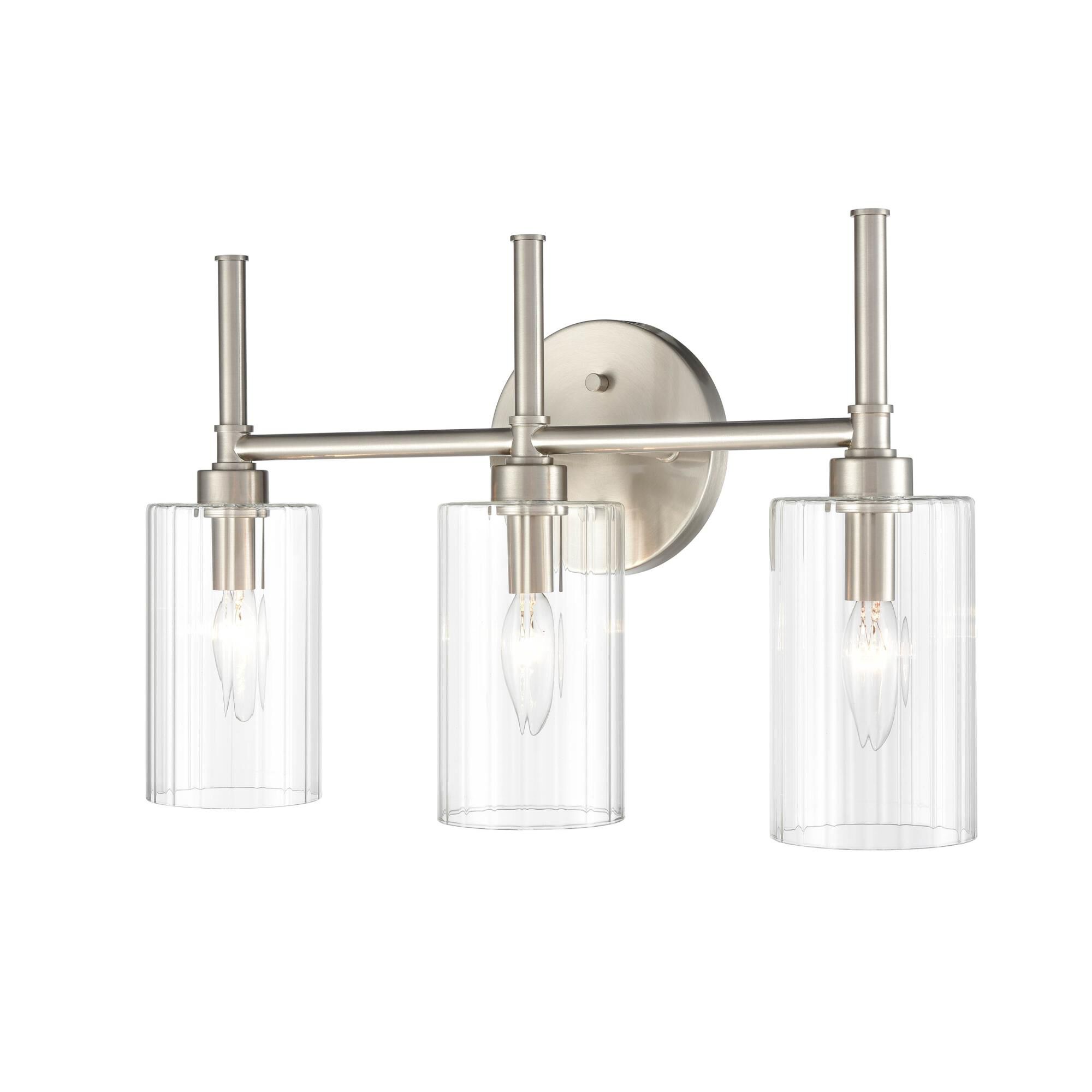 Shown in Brushed Nickel finish and Clear Beveled glass