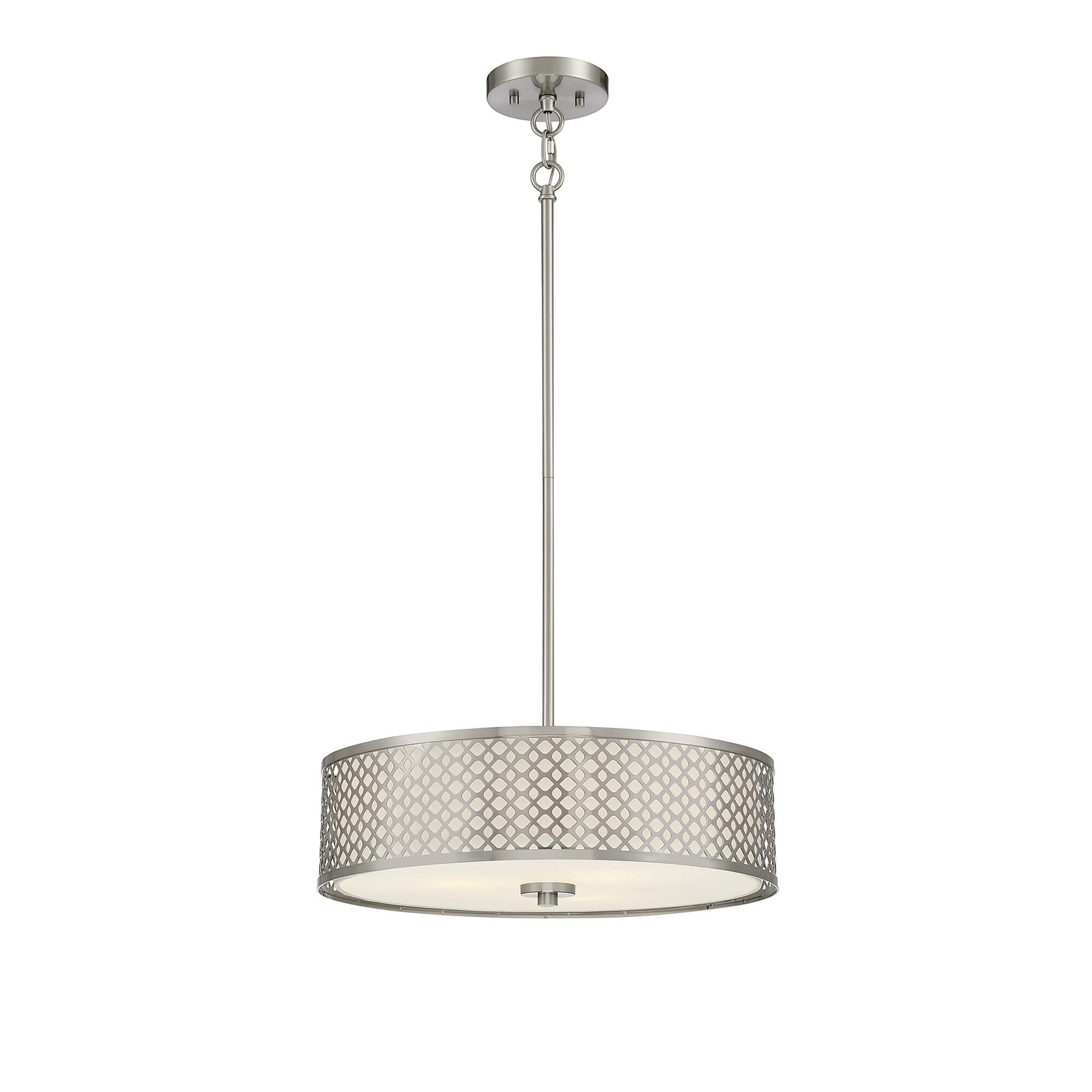 Shown in Brushed Nickel finish and White Fabric shade