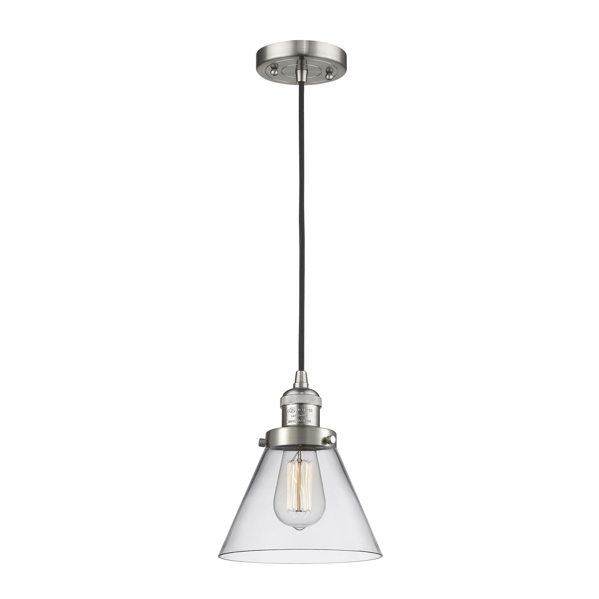 Shown in Brushed Satin Nickel finish and Clear glass 