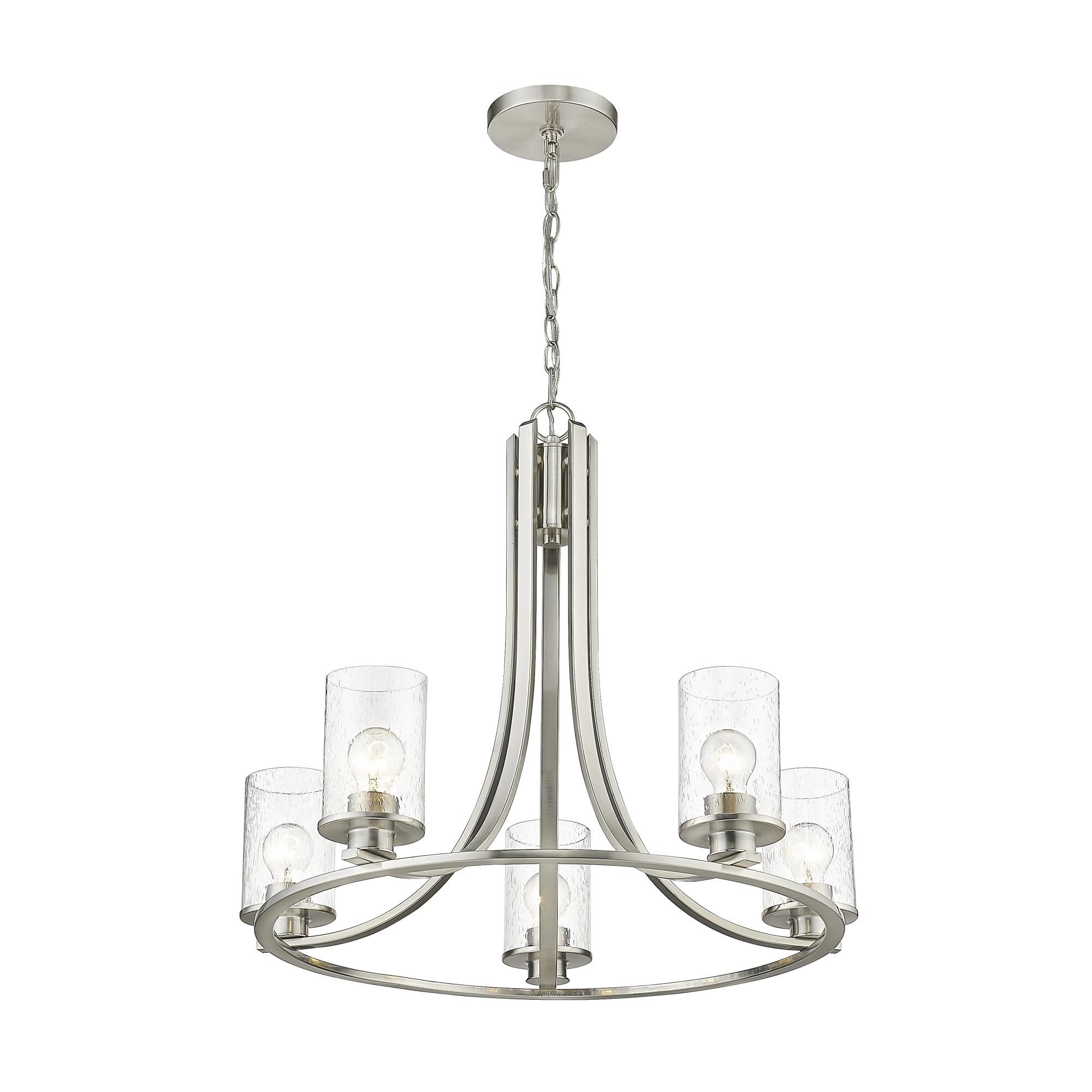 Shown in Brushed Nickel finish and Glass shade