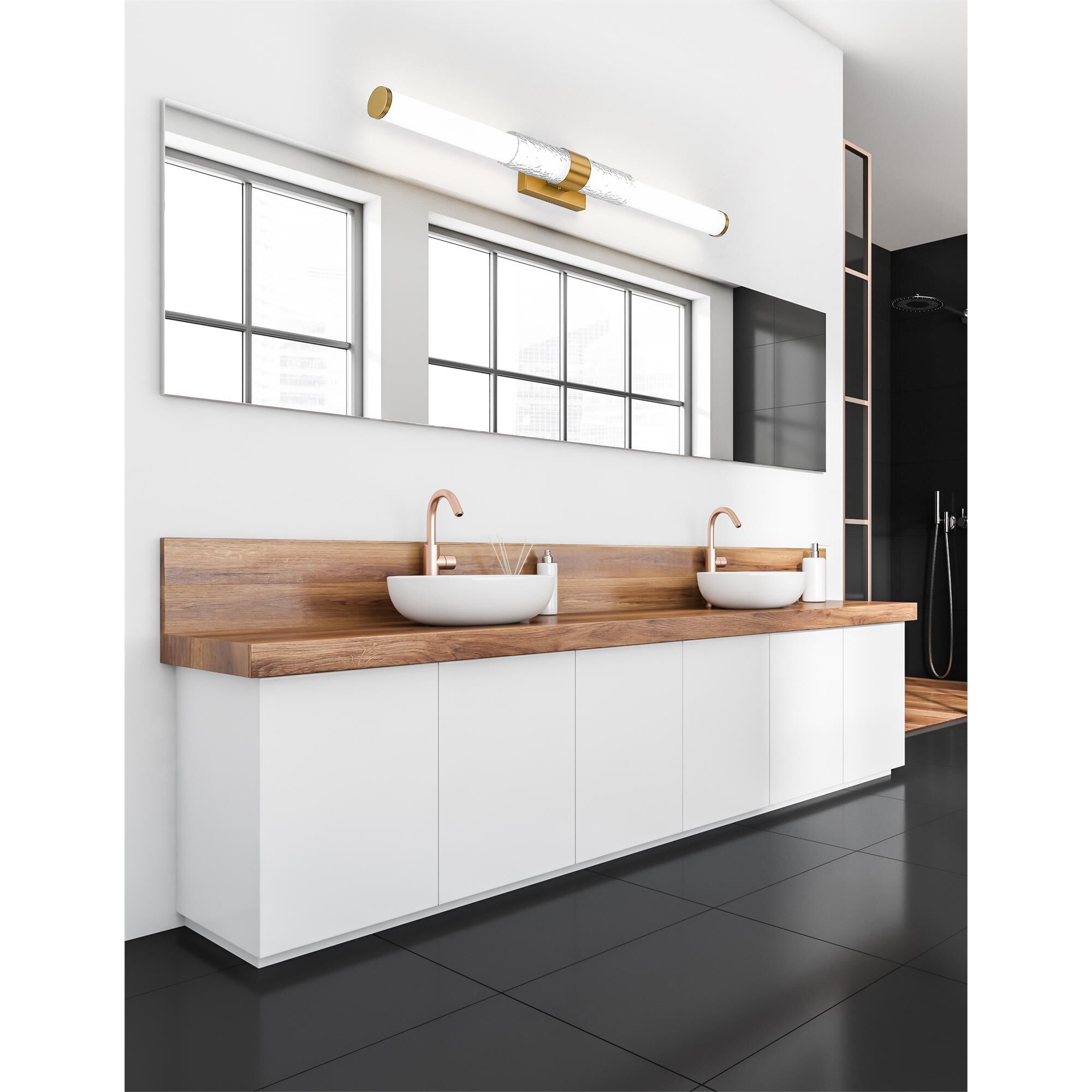 Shown in Modern Gold finish and Matte Opal glass and Matte Opal shade