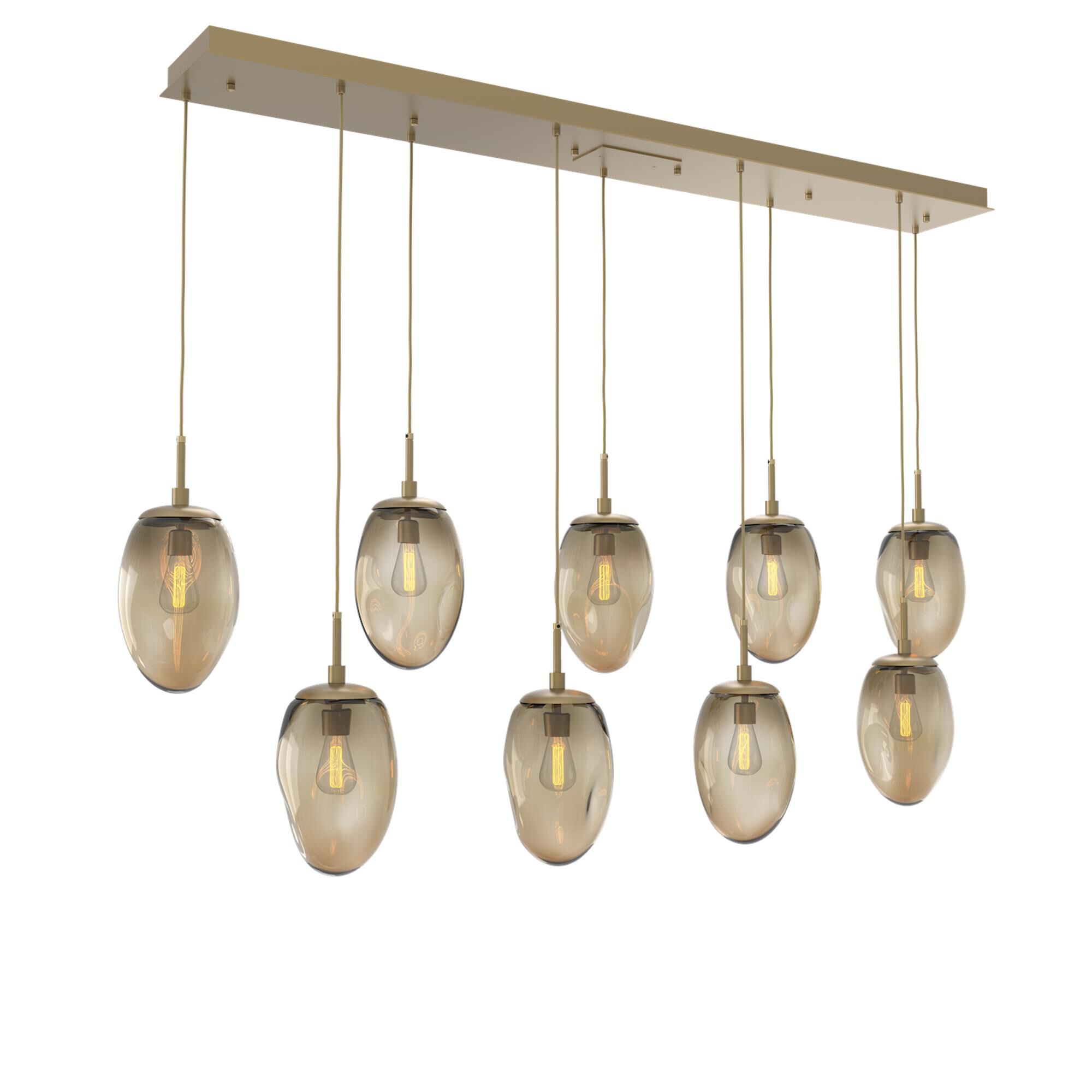 Shown in Gilded Brass finish and Blown Bronze glass