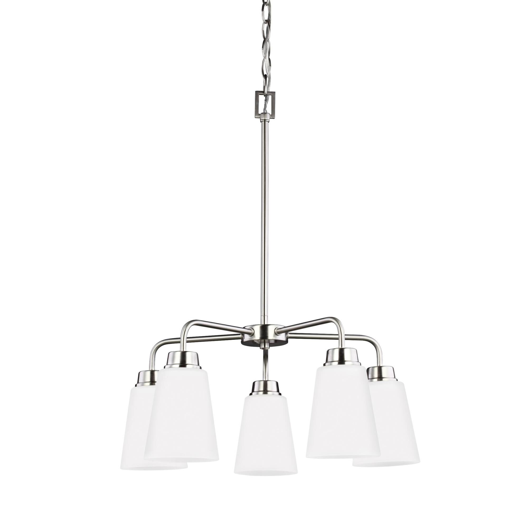 Shown in Brushed Nickel finish and Satin Etched  Shades glass and Satin Etched Glass s shade