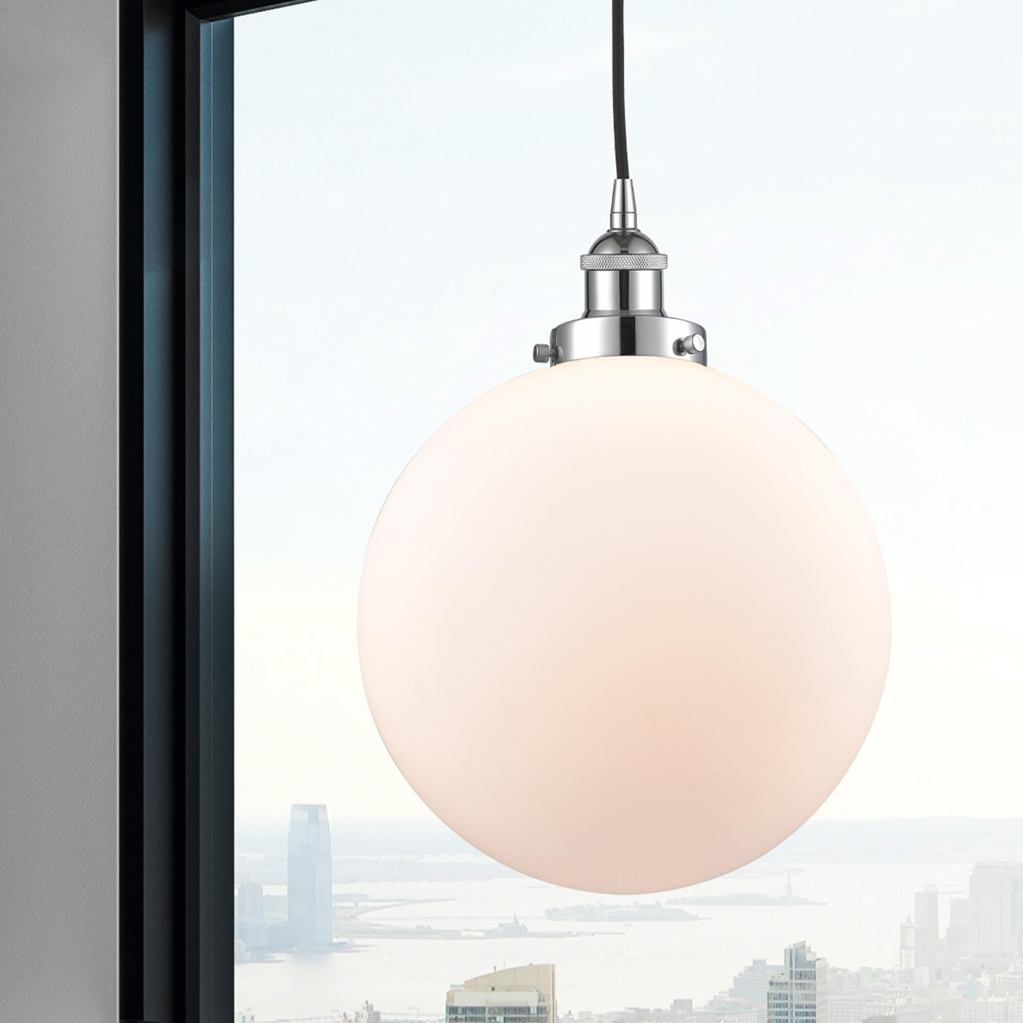 Shown in Polished Chrome finish and Matte White Cased Beacon glass