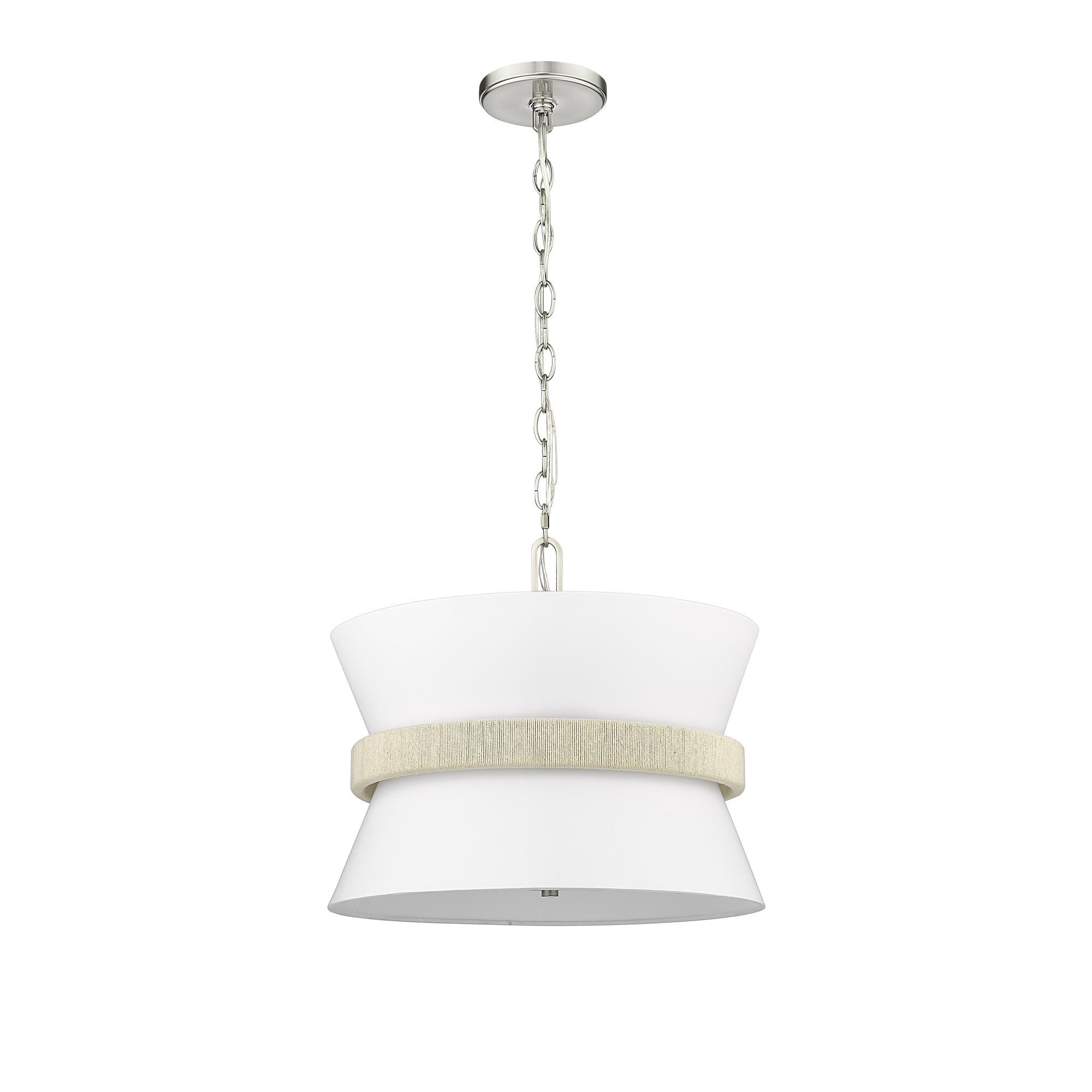 Shown in Brushed Nickel finish and Fabric shade