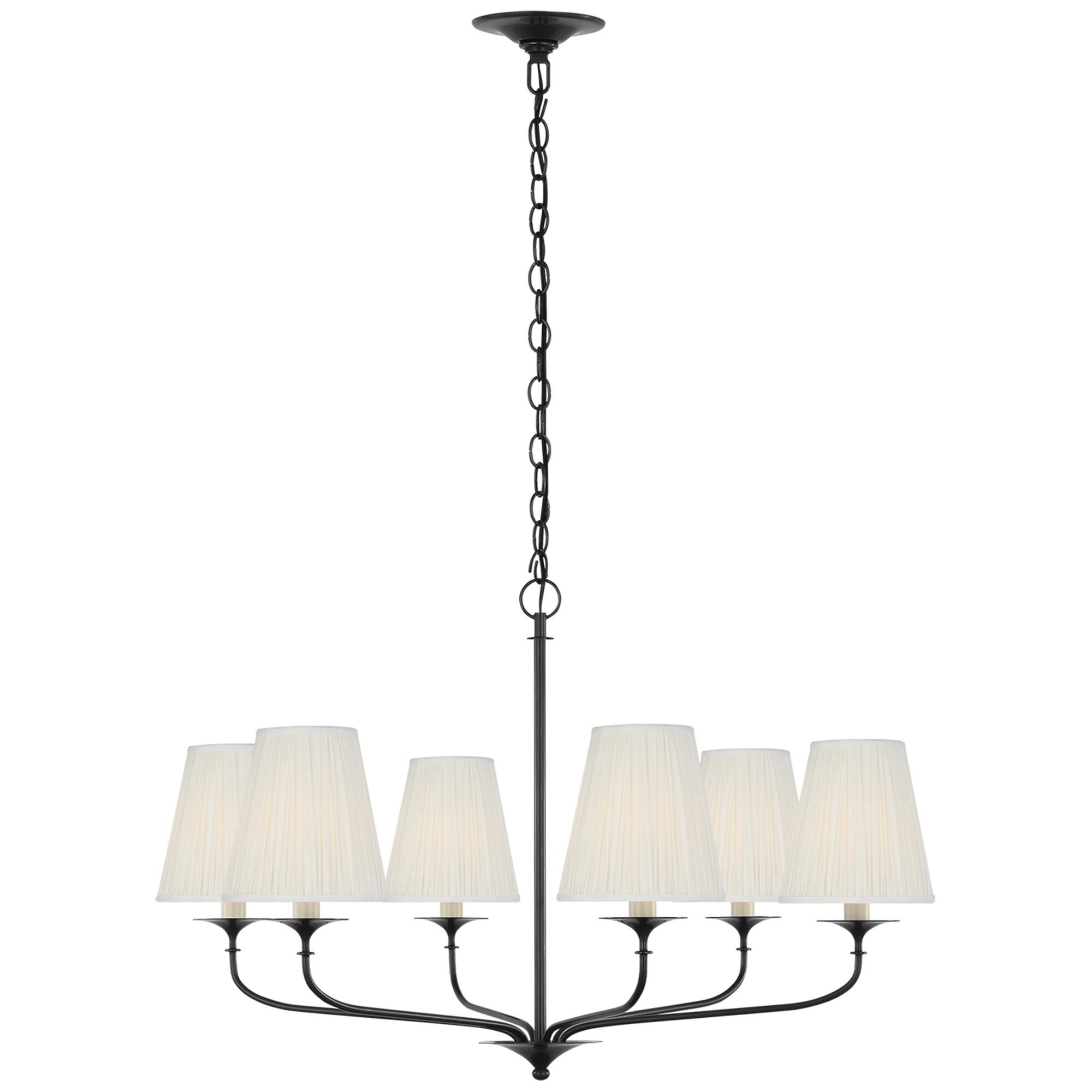 Shown in Bronze finish and Silk Pleated shade