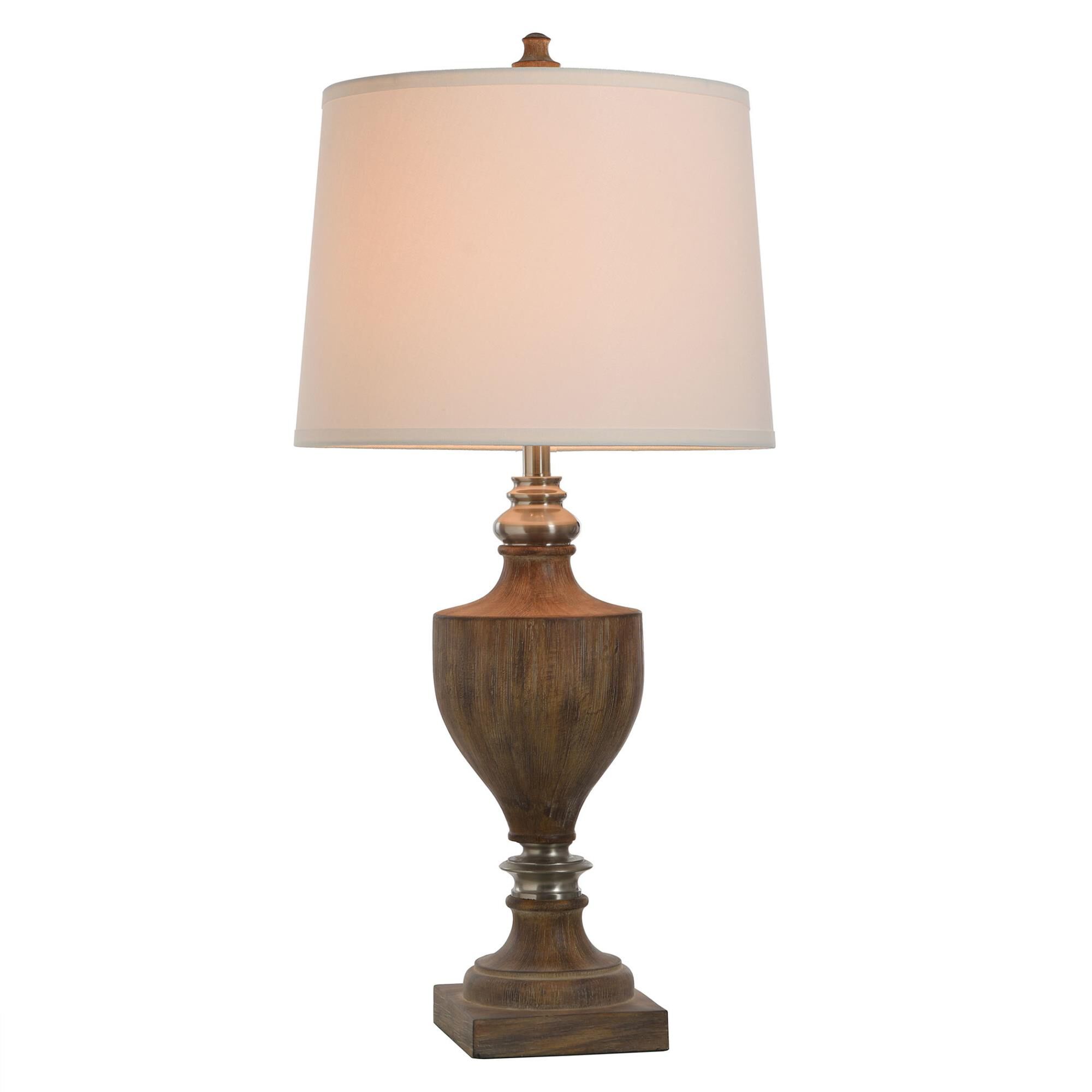 Shown in Brown finish and White Linen shade