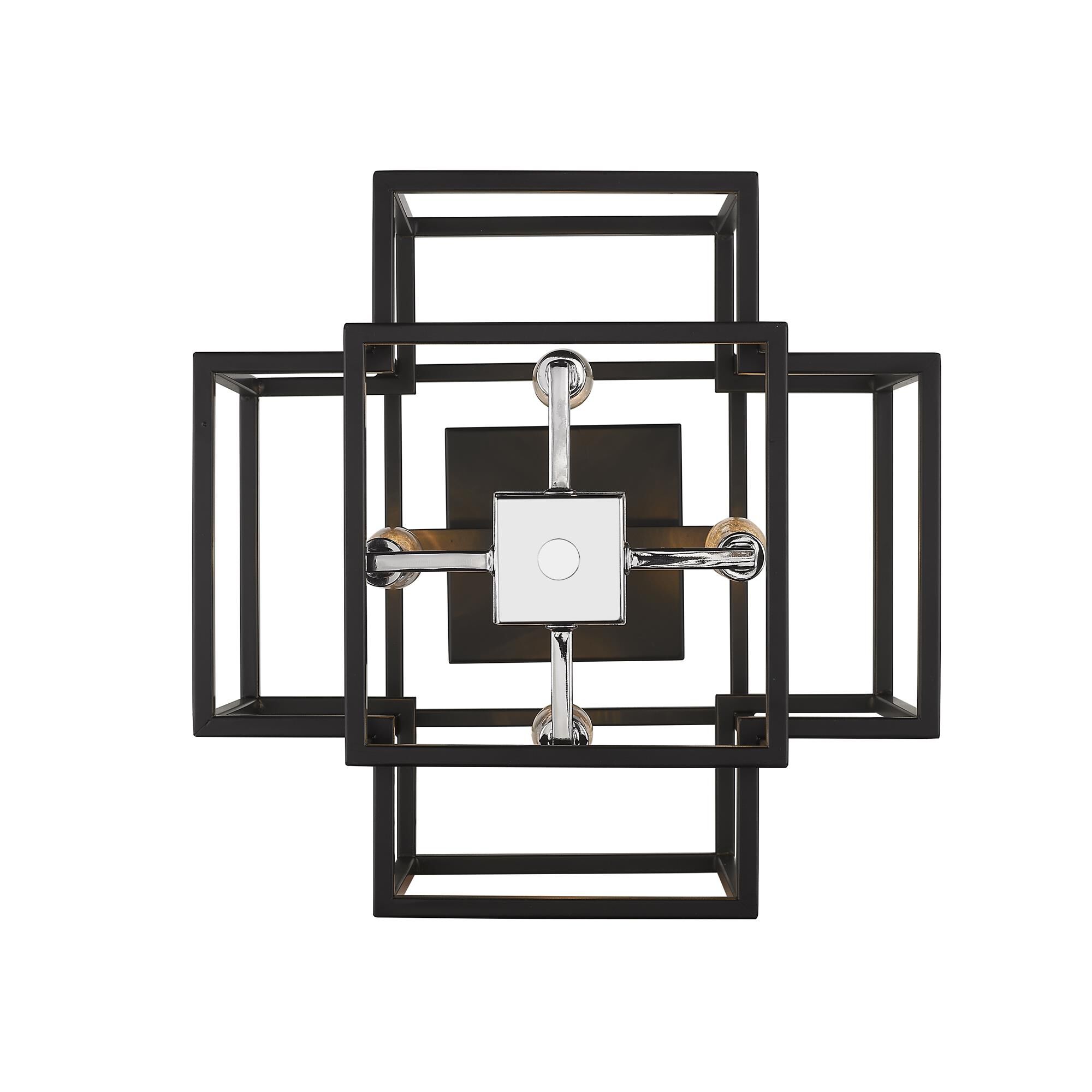 Shown in Black + Chrome finish and --- glass and --- shade