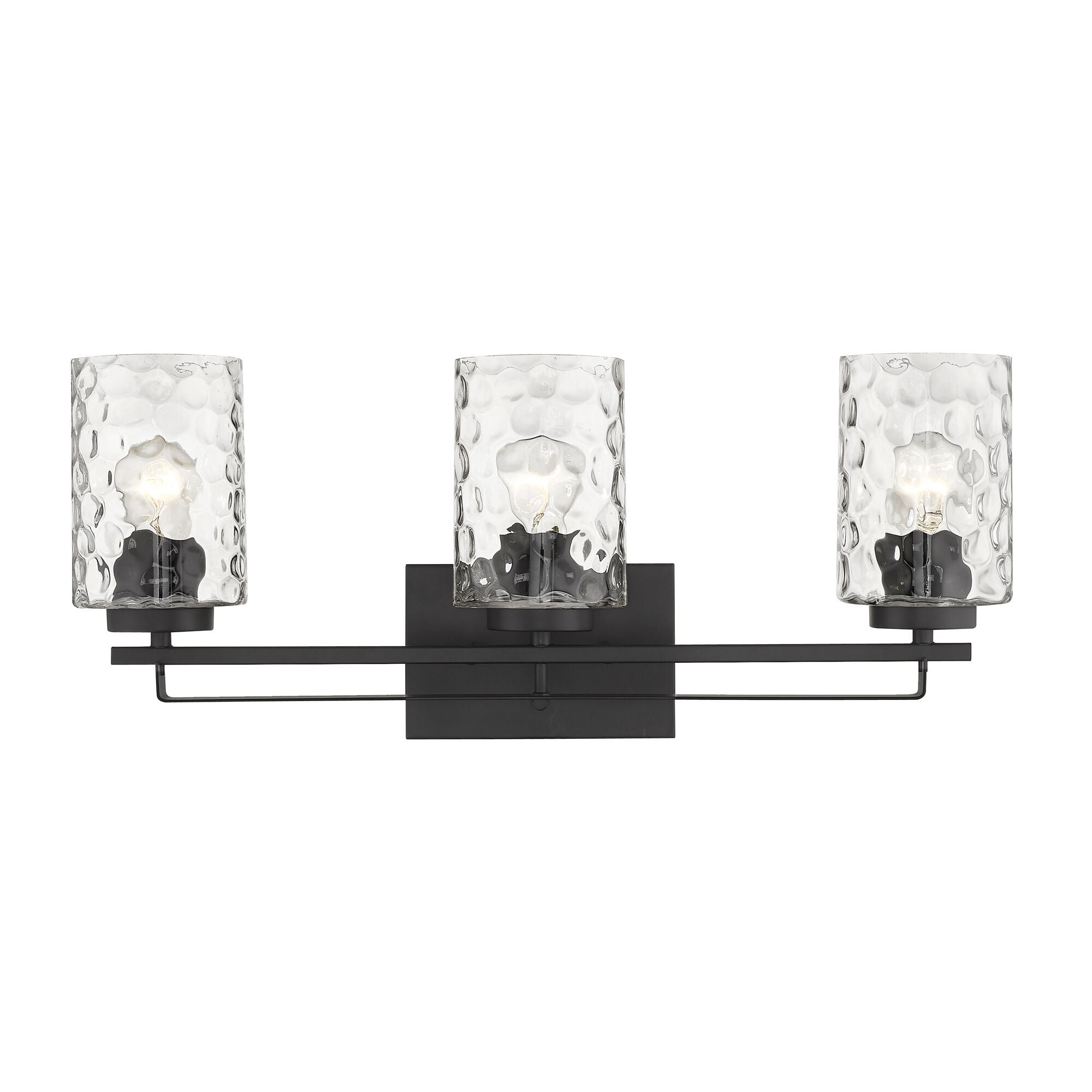 Shown in Matte Black finish and Clear glass and Clear, Optic Cylindrical Glass shade