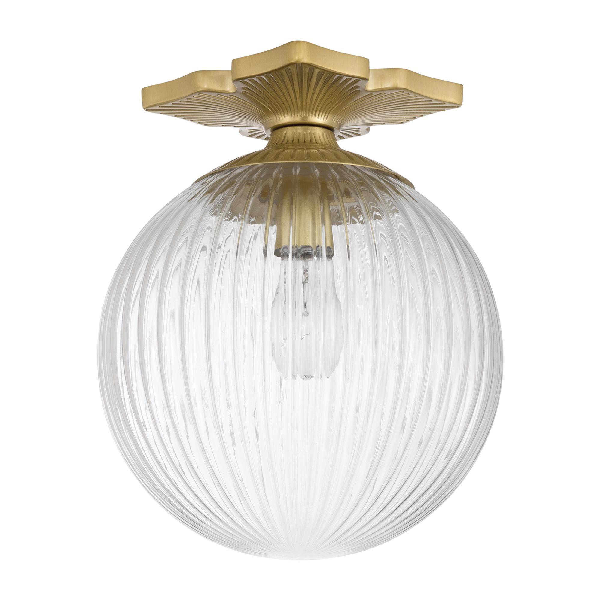 Shown in Aged Brass finish and Ribbed glass and Ribbed Glass shade