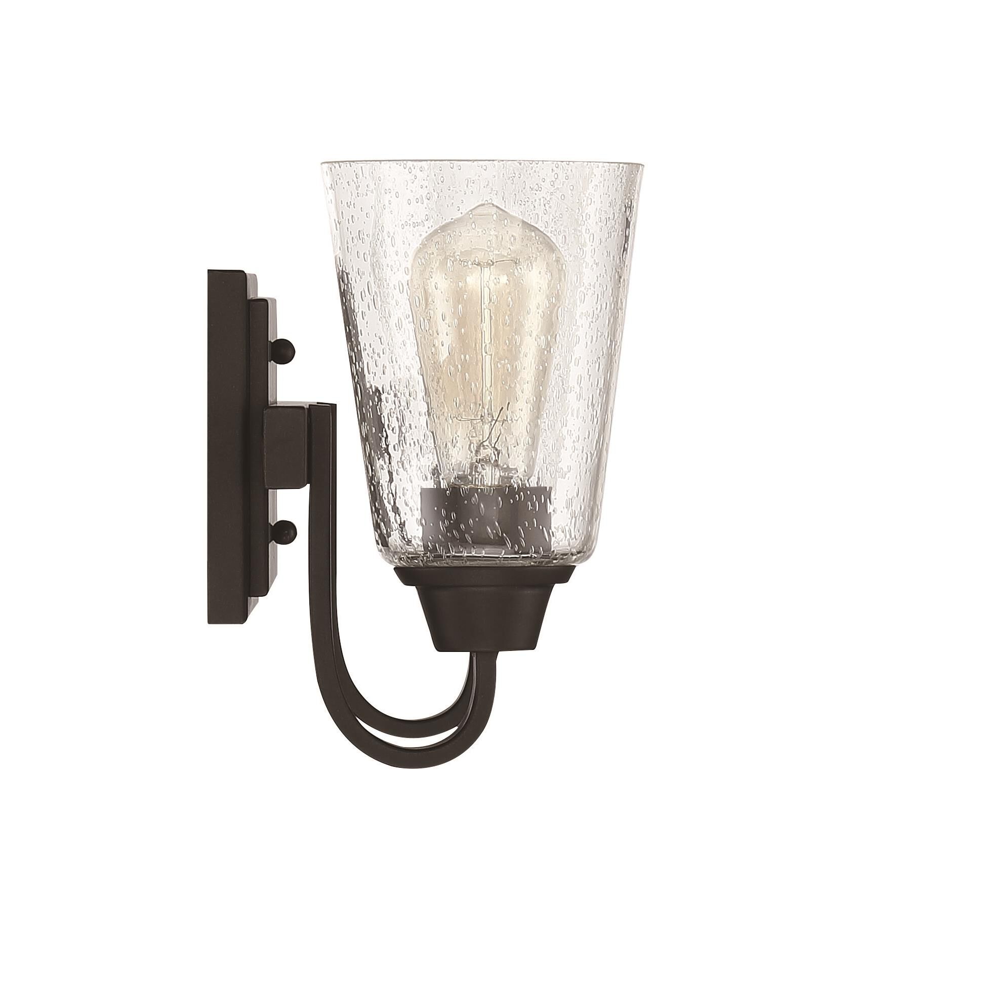 Shown in Espresso finish and Clear Seeded glass and Glass shade