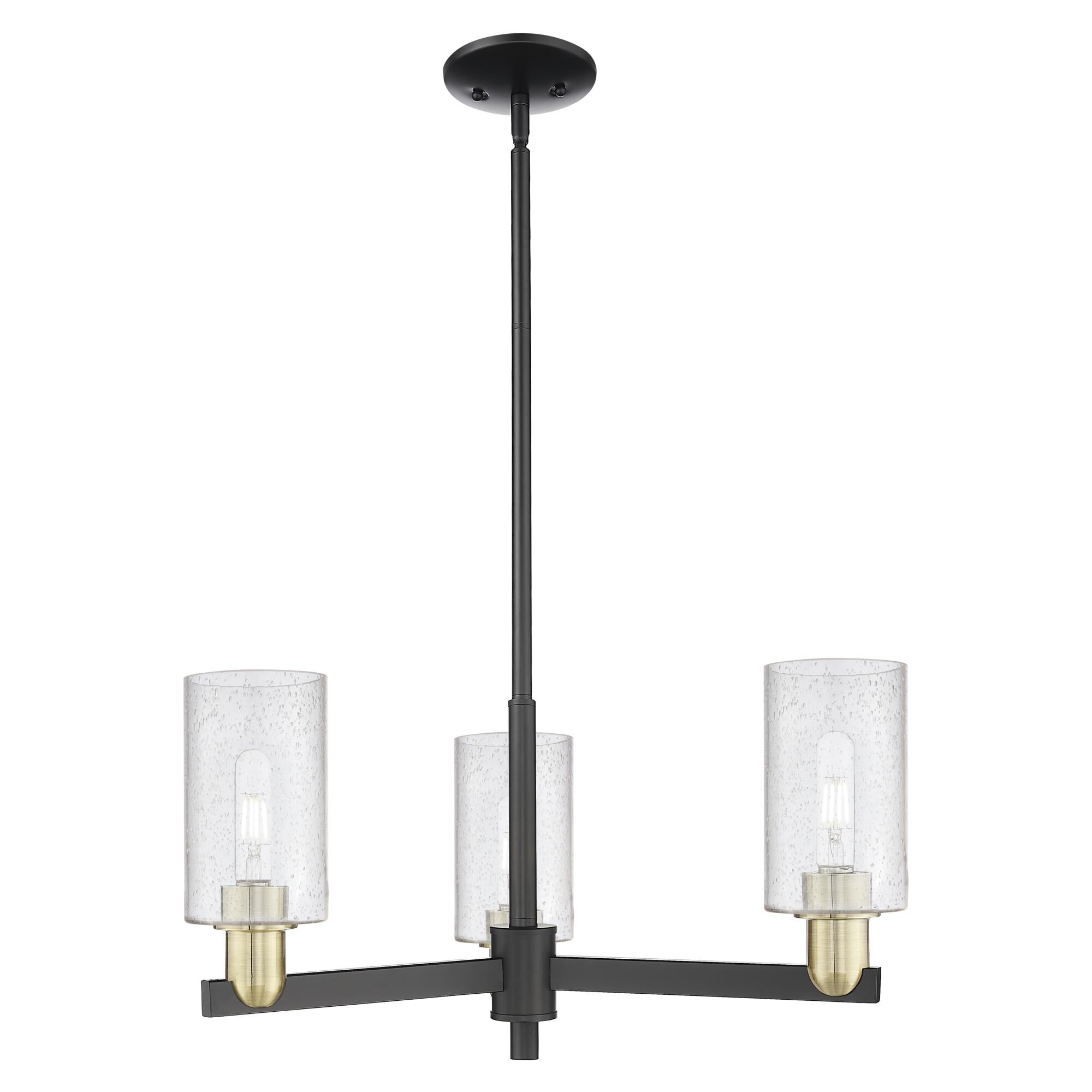 Shown in Black Antique Brass finish and Seedy glass