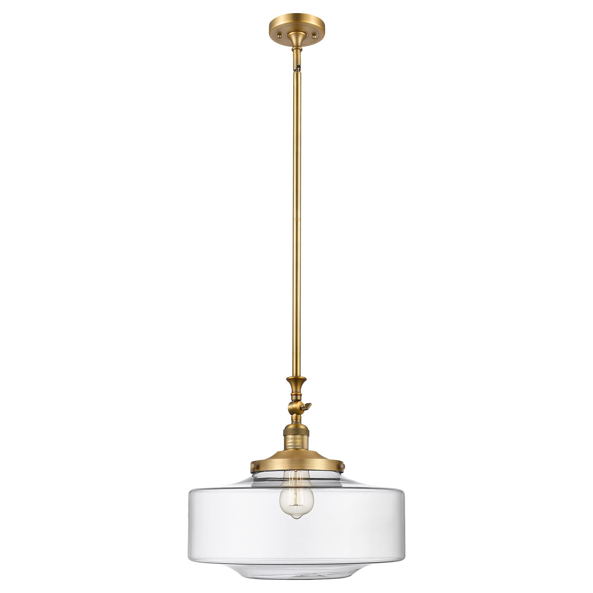 Shown in Brushed Brass finish and Clear Large Bridgeton glass