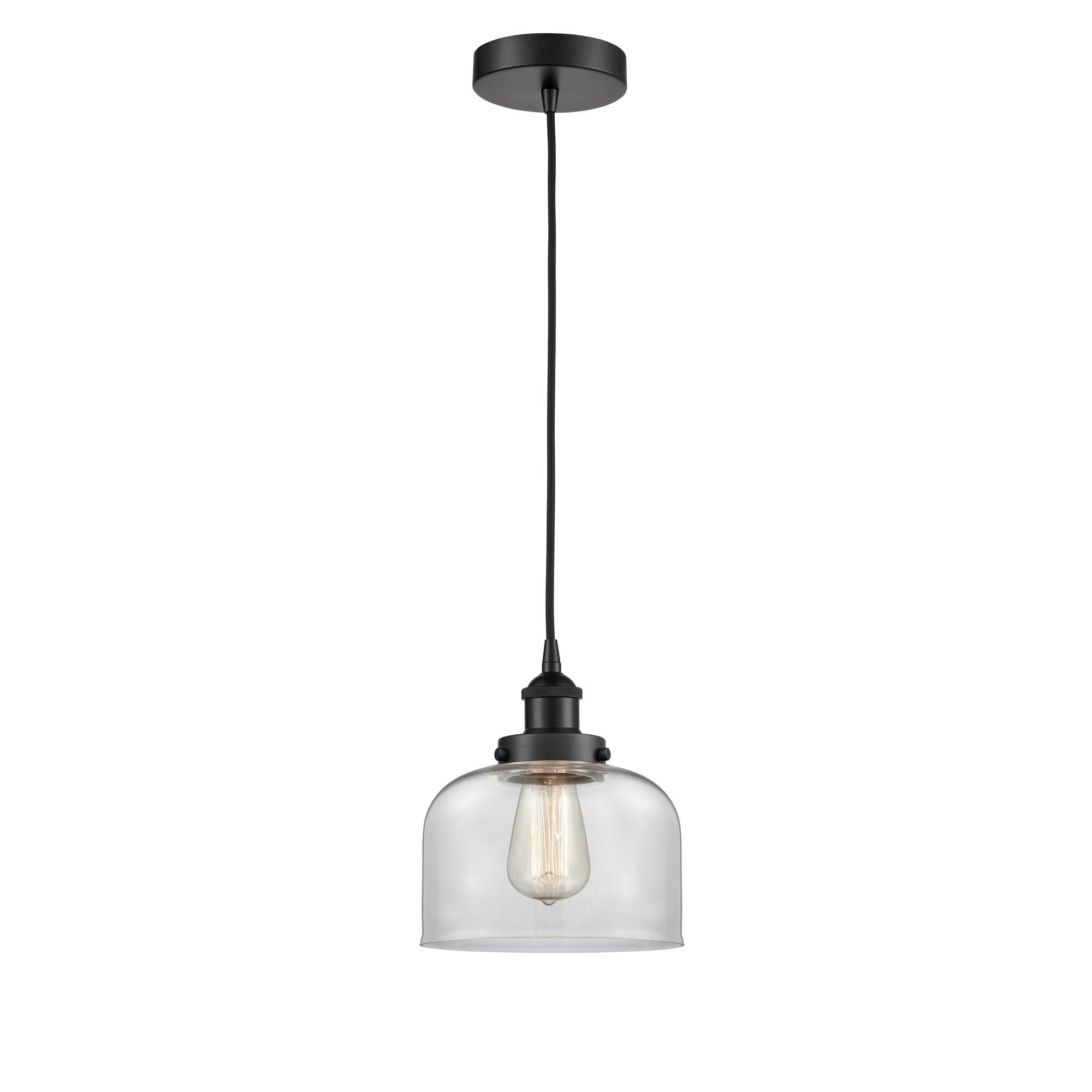 Shown in Matte Black finish and Clear Large Bell glass