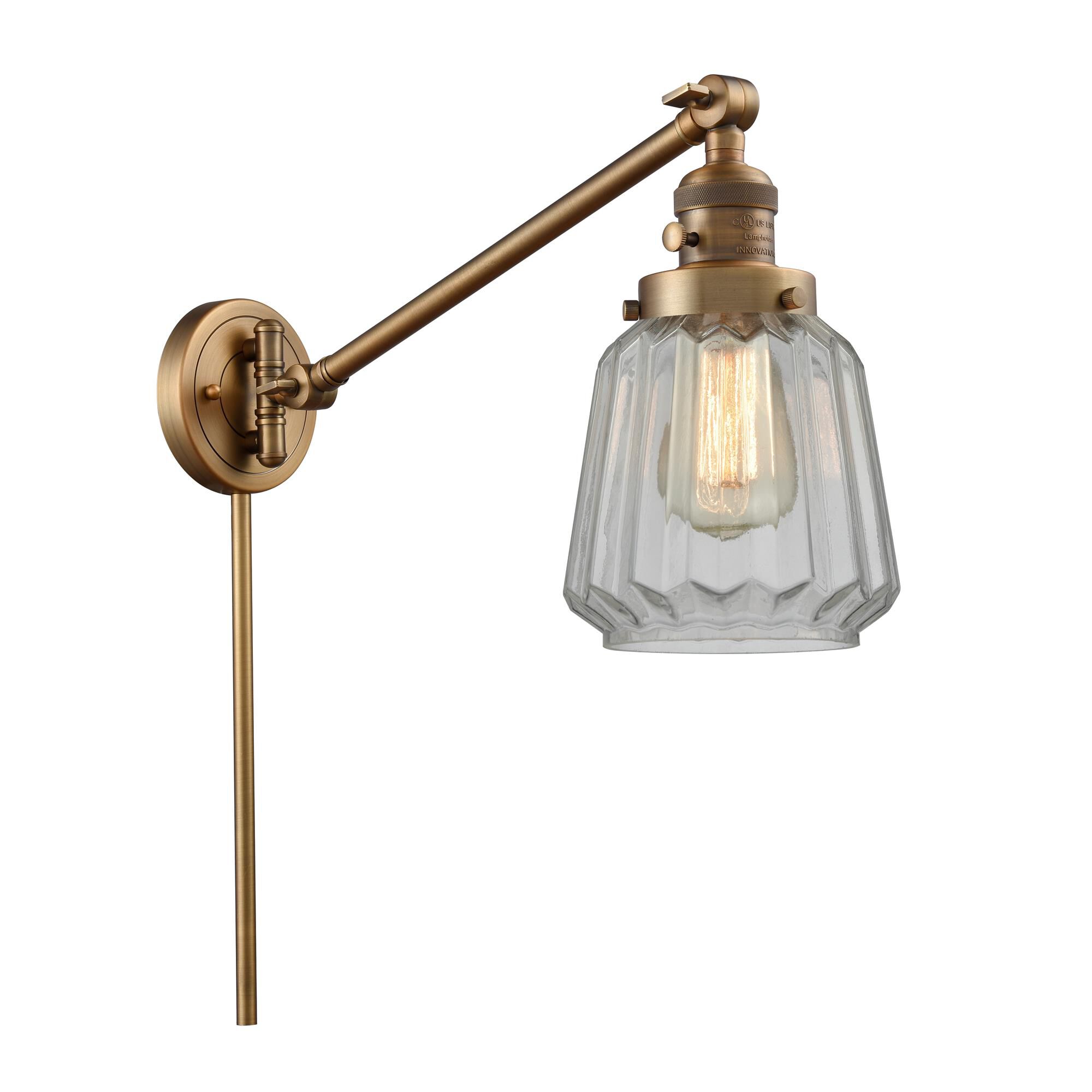 Shown in Brushed Brass finish and Clear glass