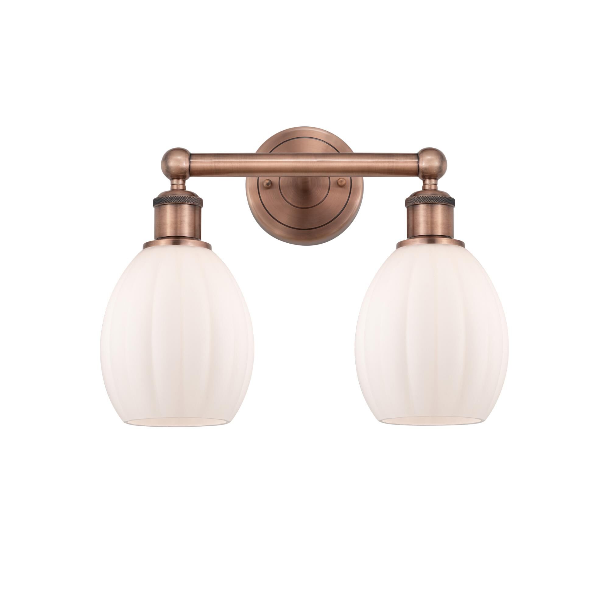 Shown in Antique Copper finish and Matte White glass