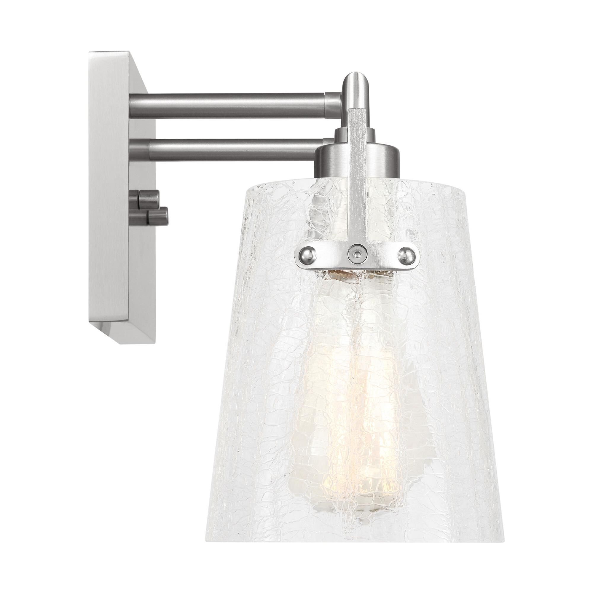 Shown in Brushed Nickel finish and Clear Crackle glass