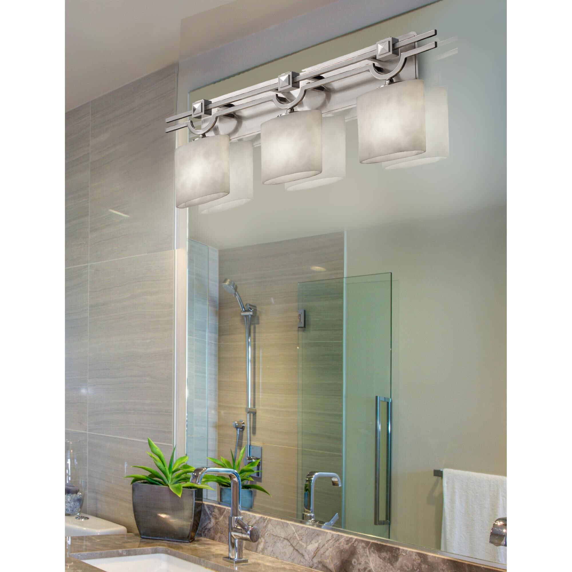Shown in Brushed Nickel finish and Clouds Resin glass and Oval (CLD) shade