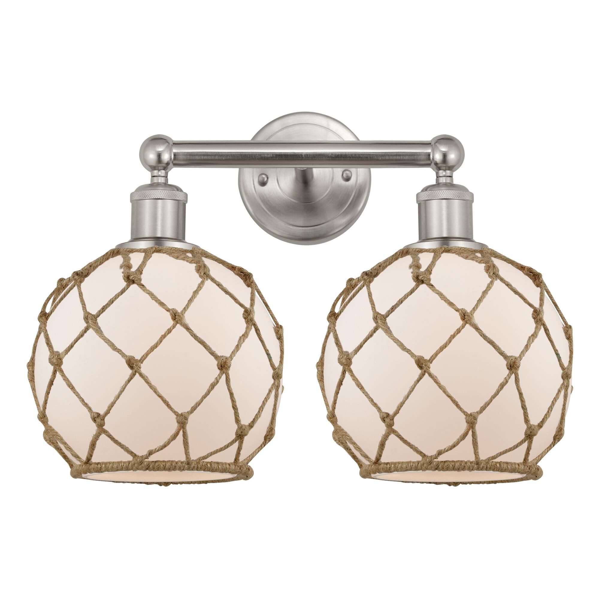 Shown in Brushed Satin Nickel finish and White with Brown Rope glass