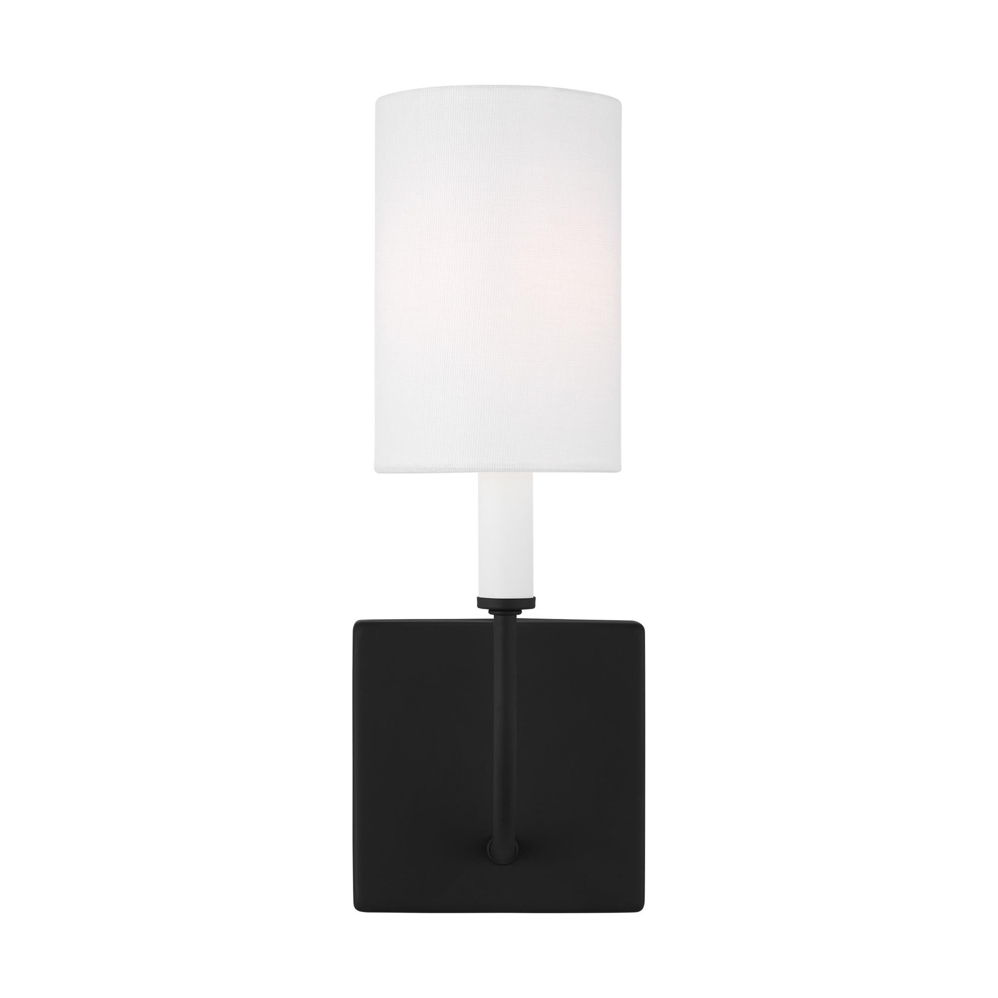 Shown in Midnight Black finish and White Linen glass and White Linen Fabric shade