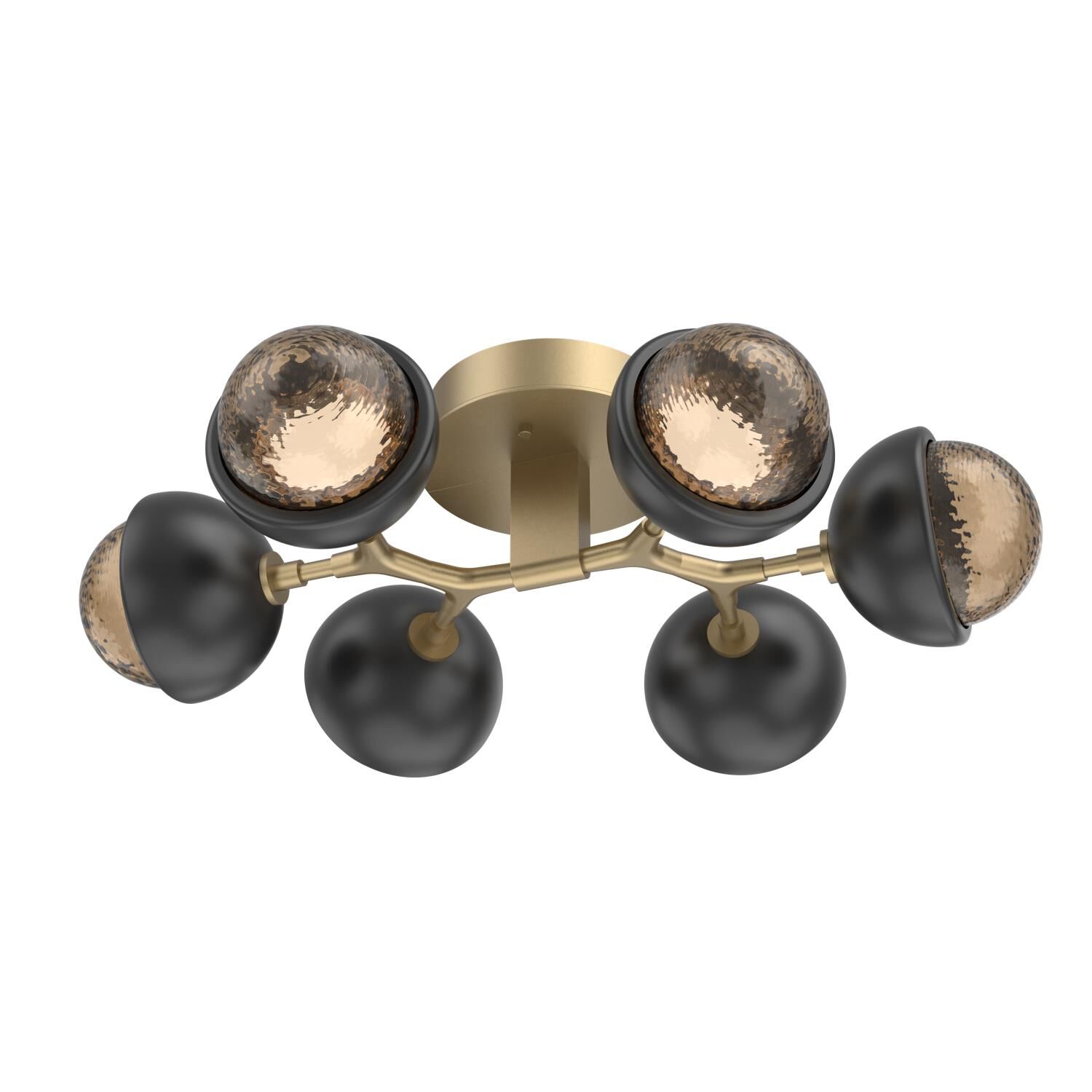 Shown in Gilded Brass finish and Bronze glass and Matte Black accent
