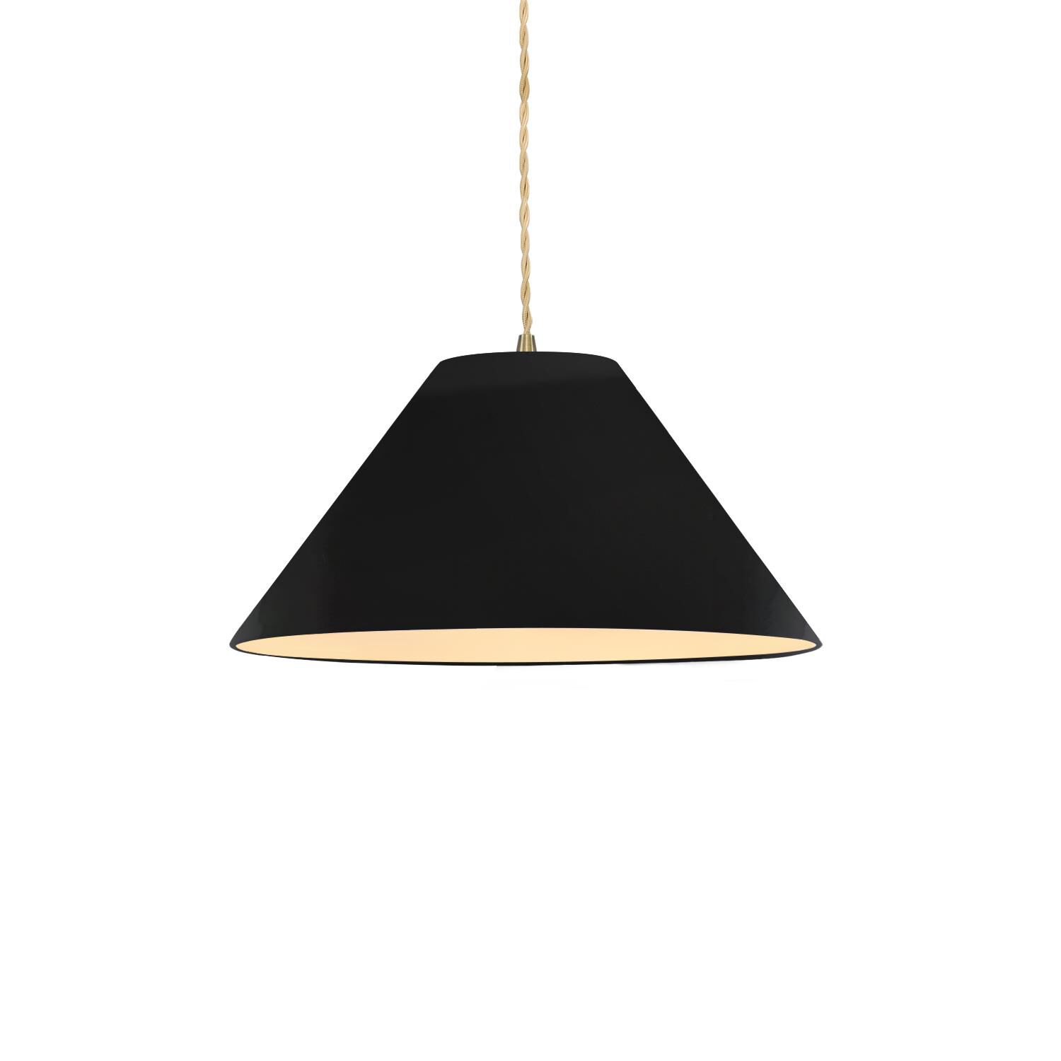 Shown in Antique Brass finish and Gloss Black With Matte White Internal Finish shade