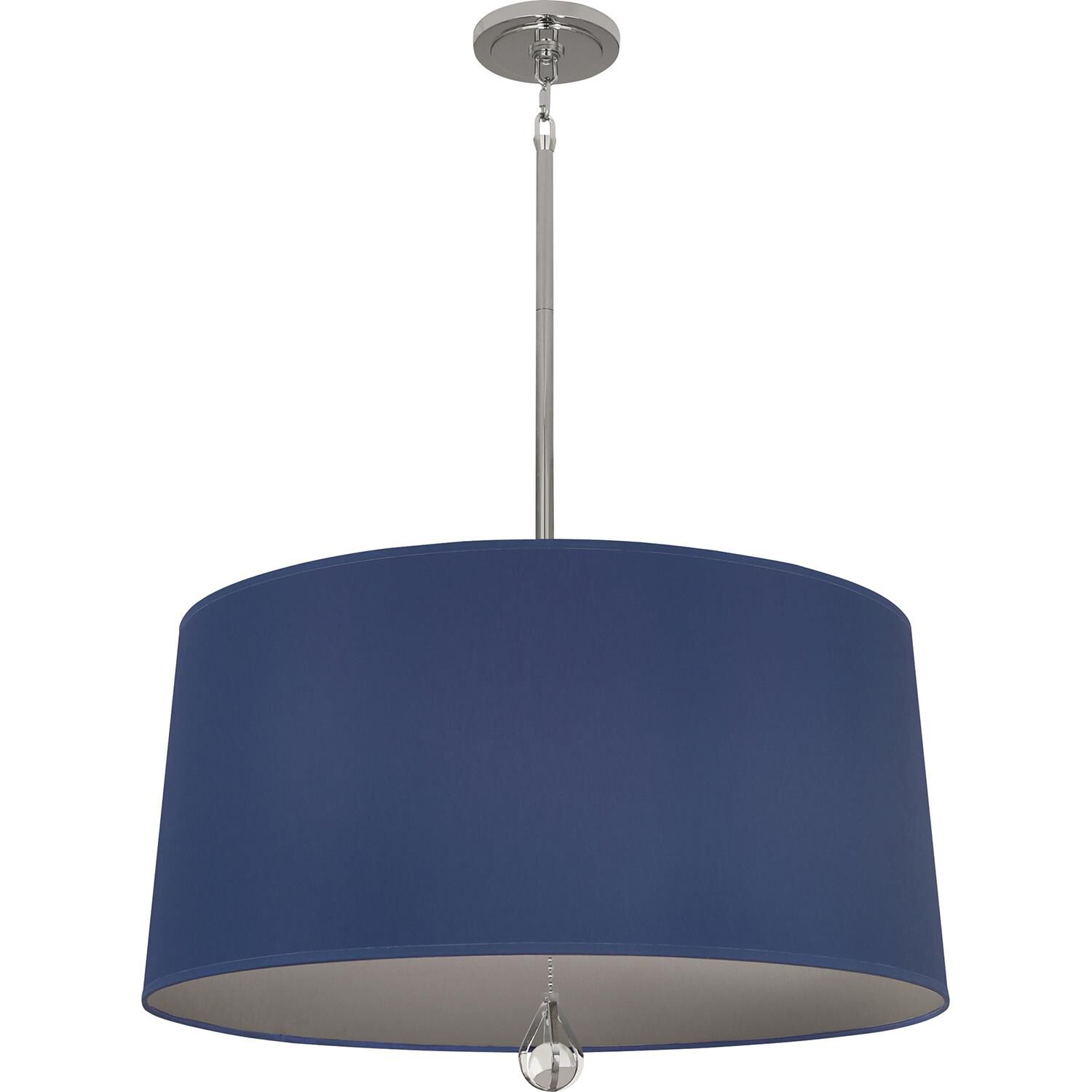 Shown in Polished Nickel finish and Ink Blue Fabric With Carter Gray Lining shade