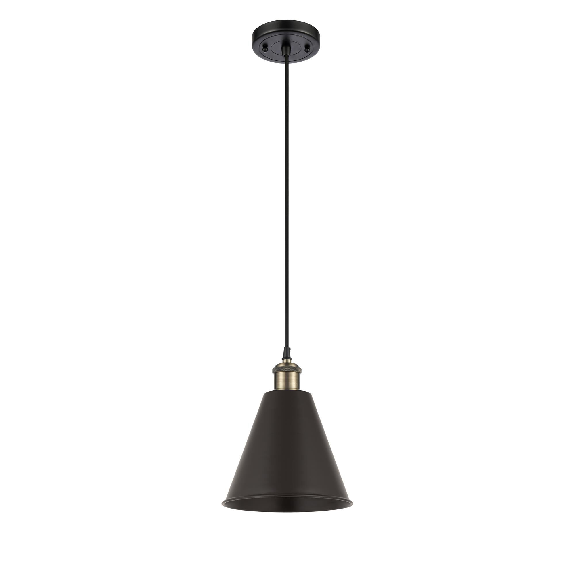 Shown in Black Antique Brass finish and Matte Black Ballston Cone shade