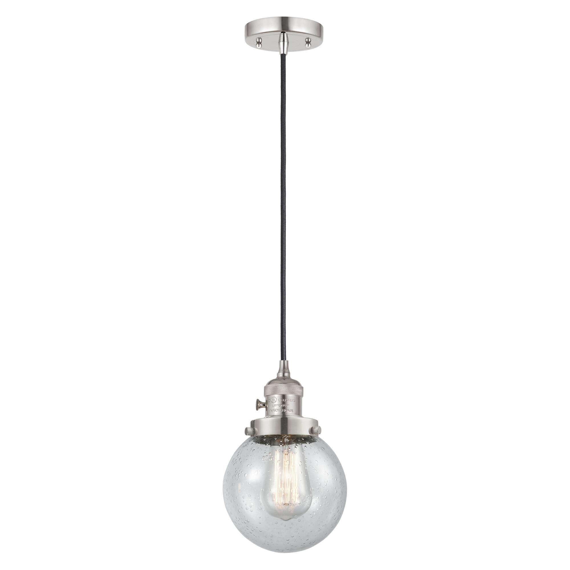 Shown in Polished Nickel finish and Seedy glass