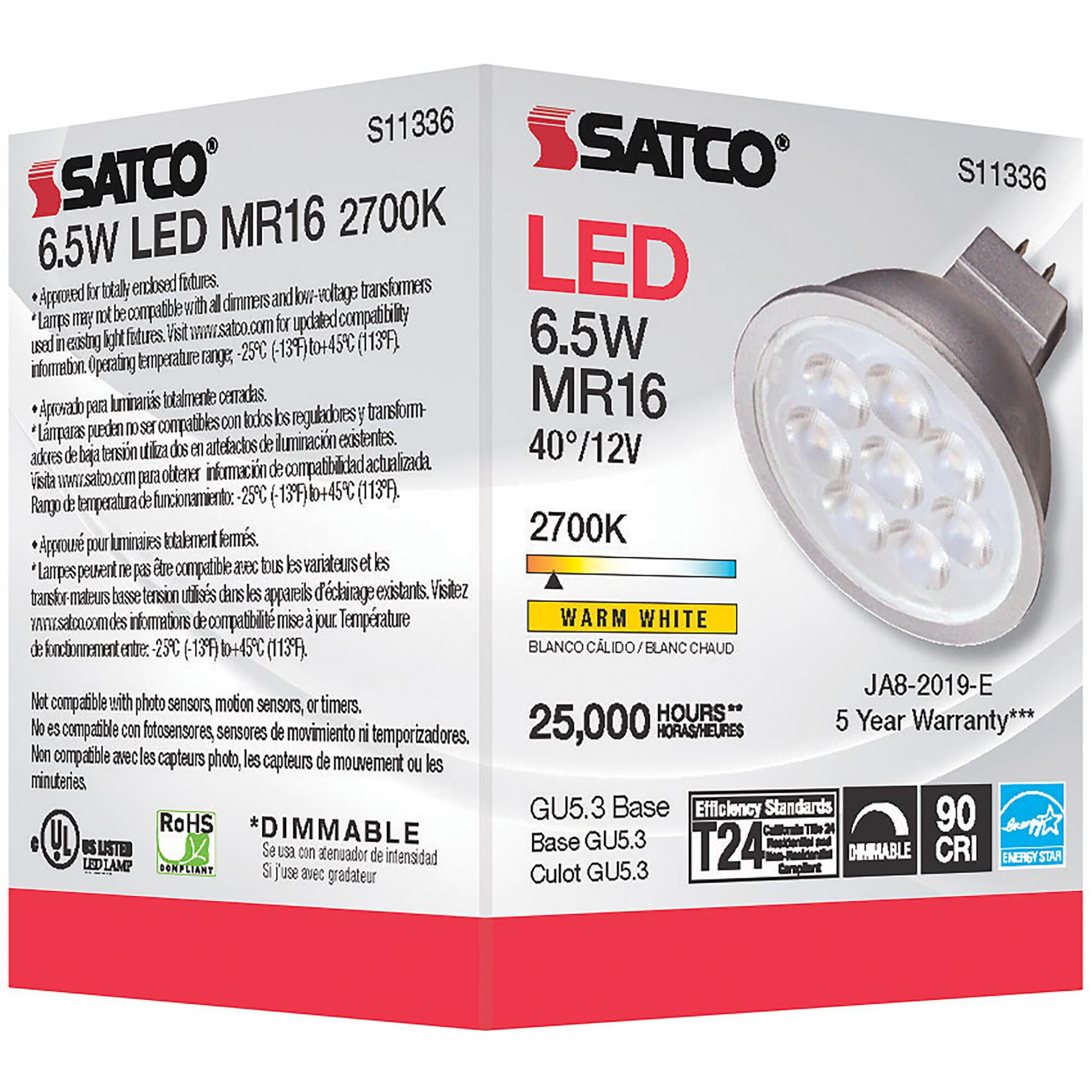 Dimmable 6.50 Watt 2700K MR16 LED Light Bulb by Satco