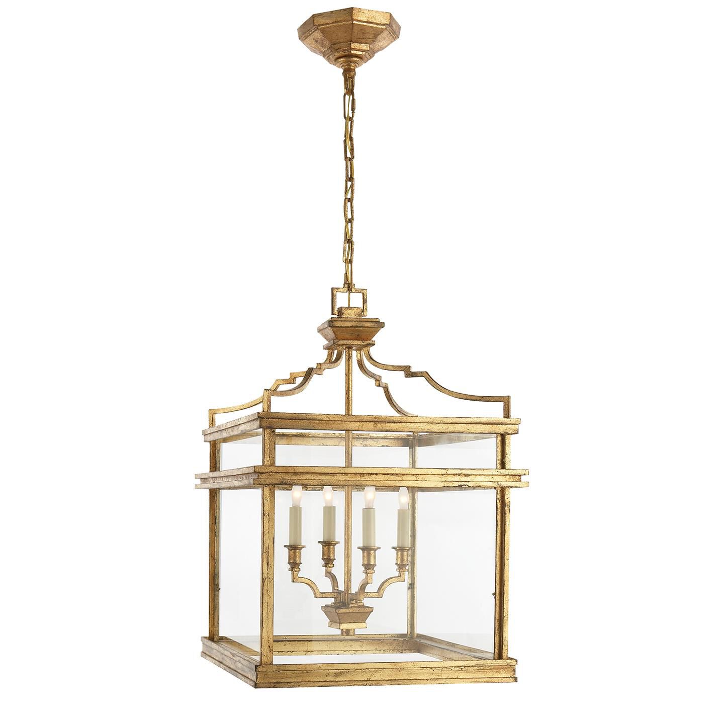 Shown in Gilded Iron finish and Clear glass