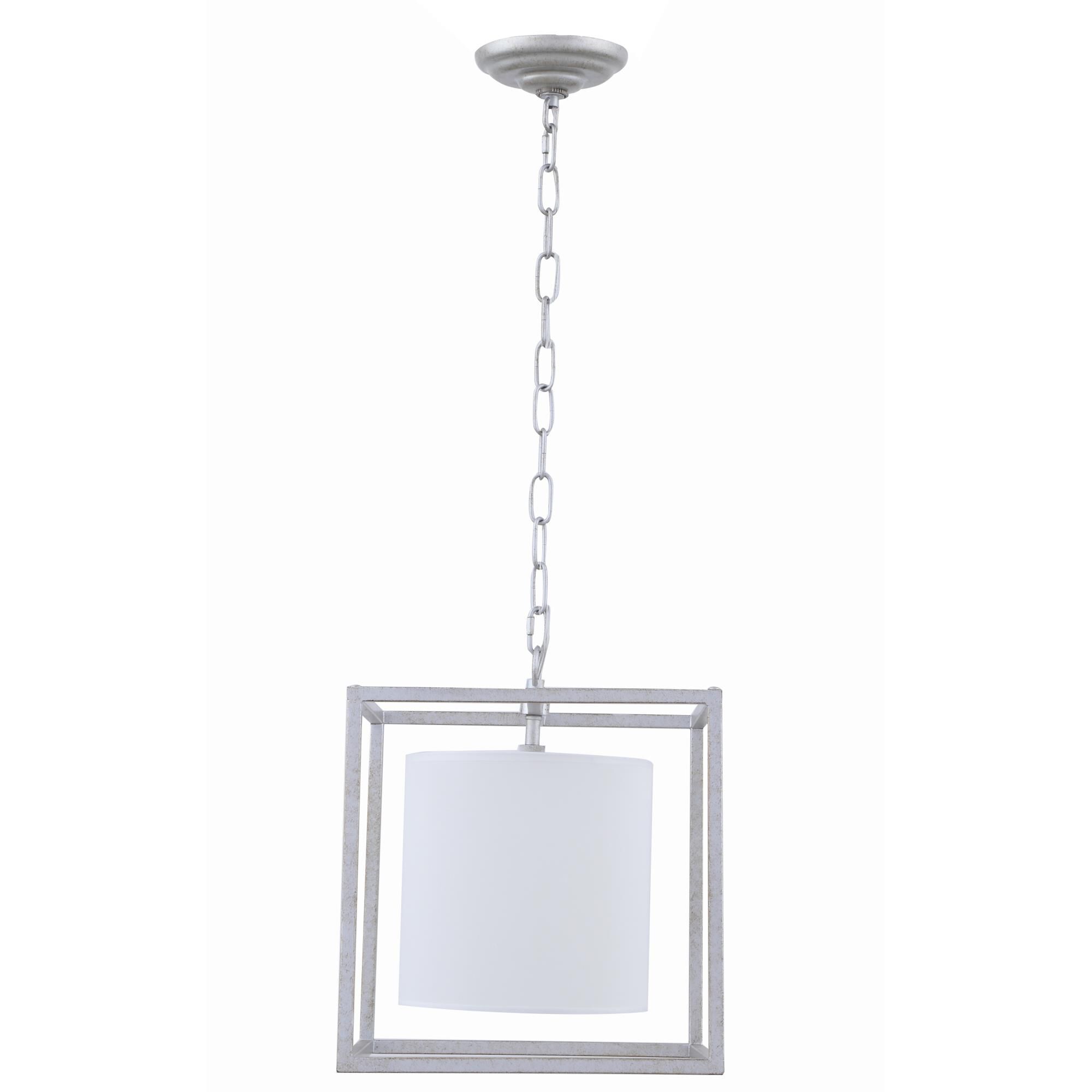 Shown in Vintage Silver finish and White Fabric shade