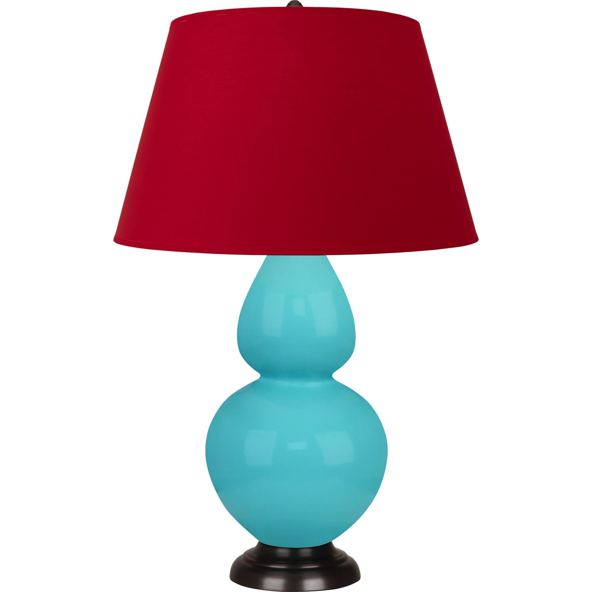 Shown in Egg Blue finish and Black and Red shade and Deep Patina Bronze accent