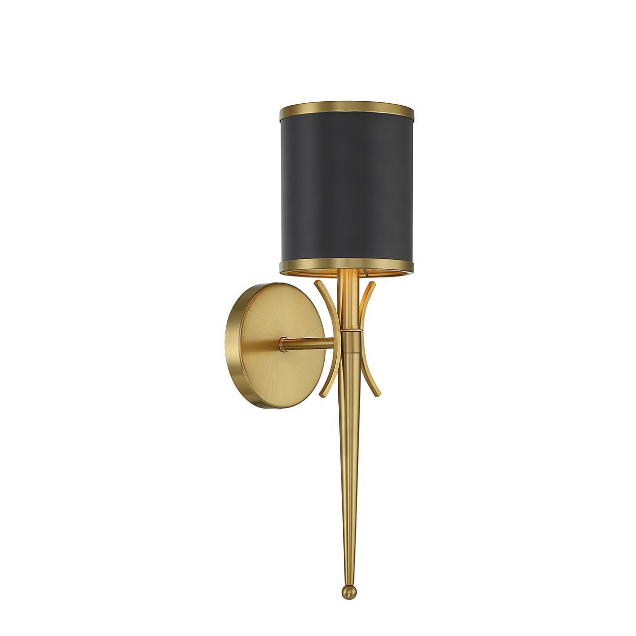 Shown in Matte Black with Warm Brass finish and Metal shade