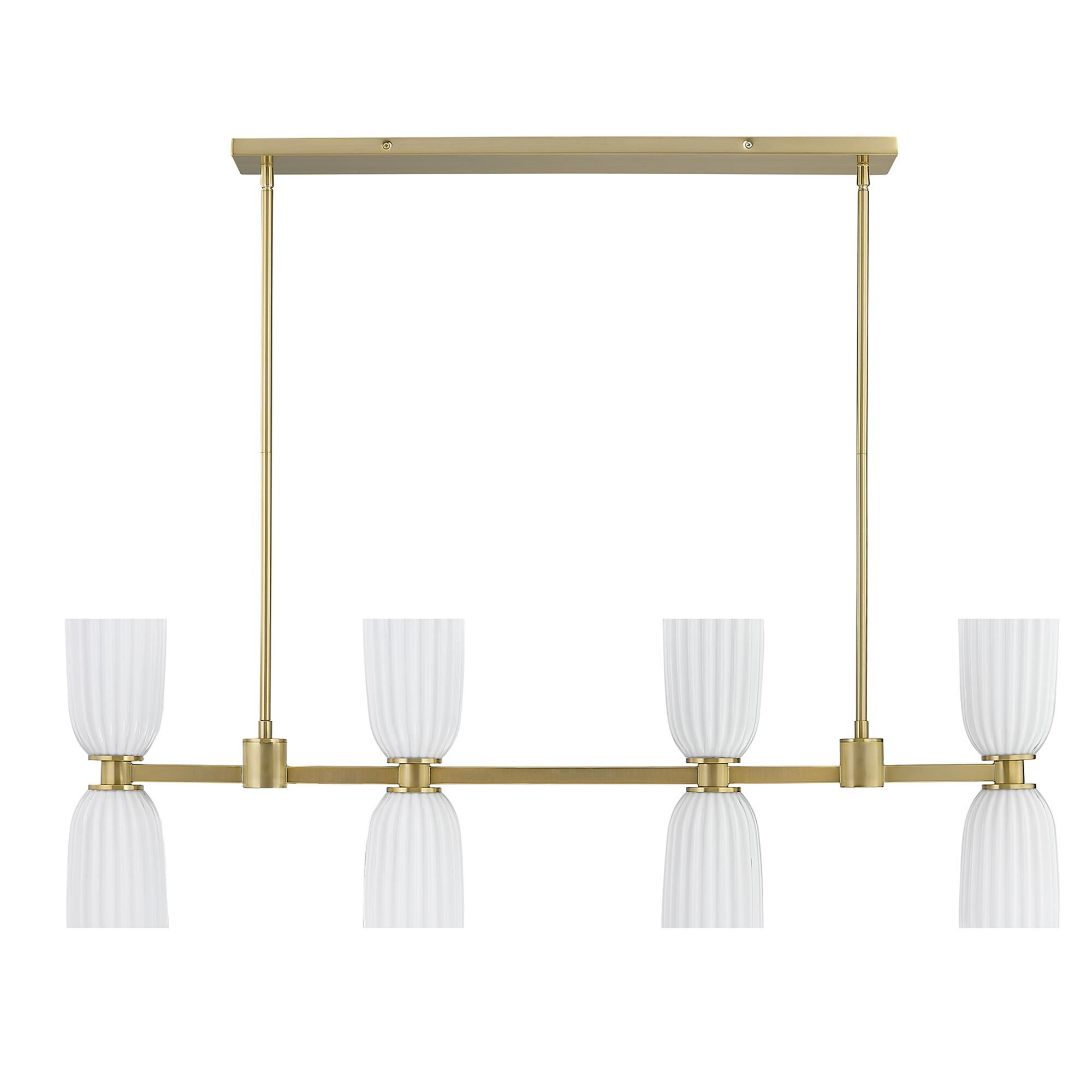 Shown in Noble Brass finish and White Opal Ribbed glass