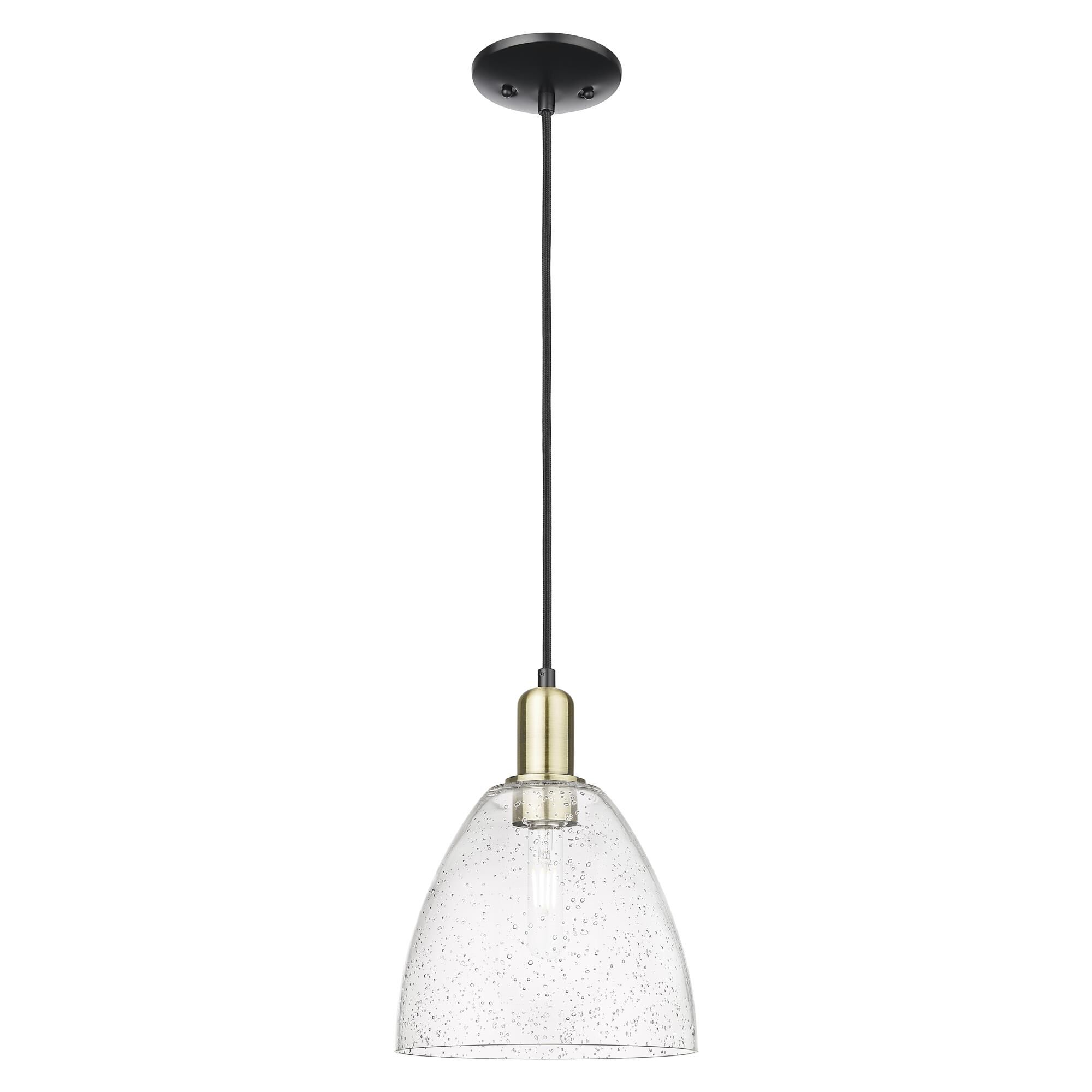 Shown in Black Antique Brass finish and Seedy glass