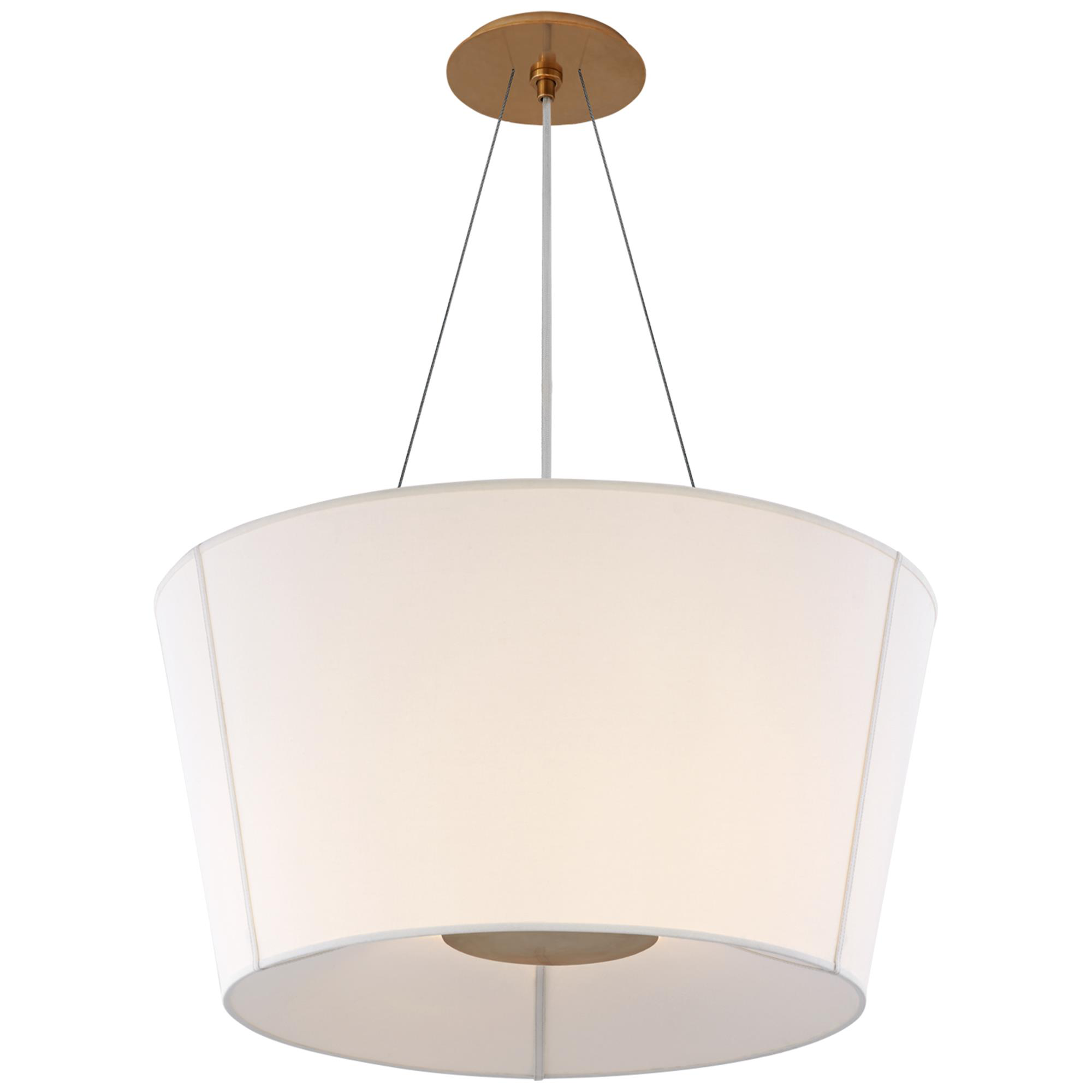Shown in Soft Brass finish and Linen shade