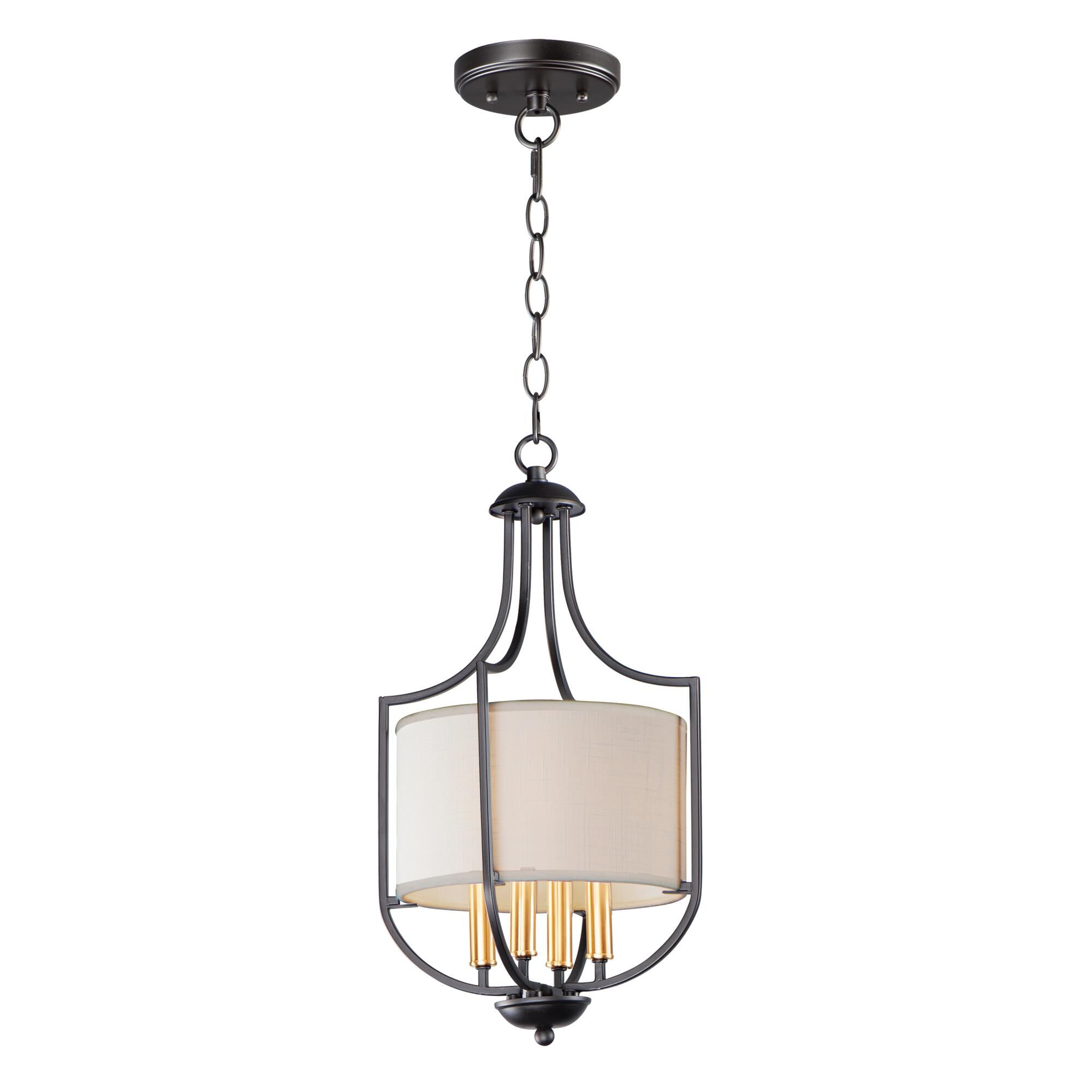 Shown in Bronze / Antique Brass finish and Fabric shade