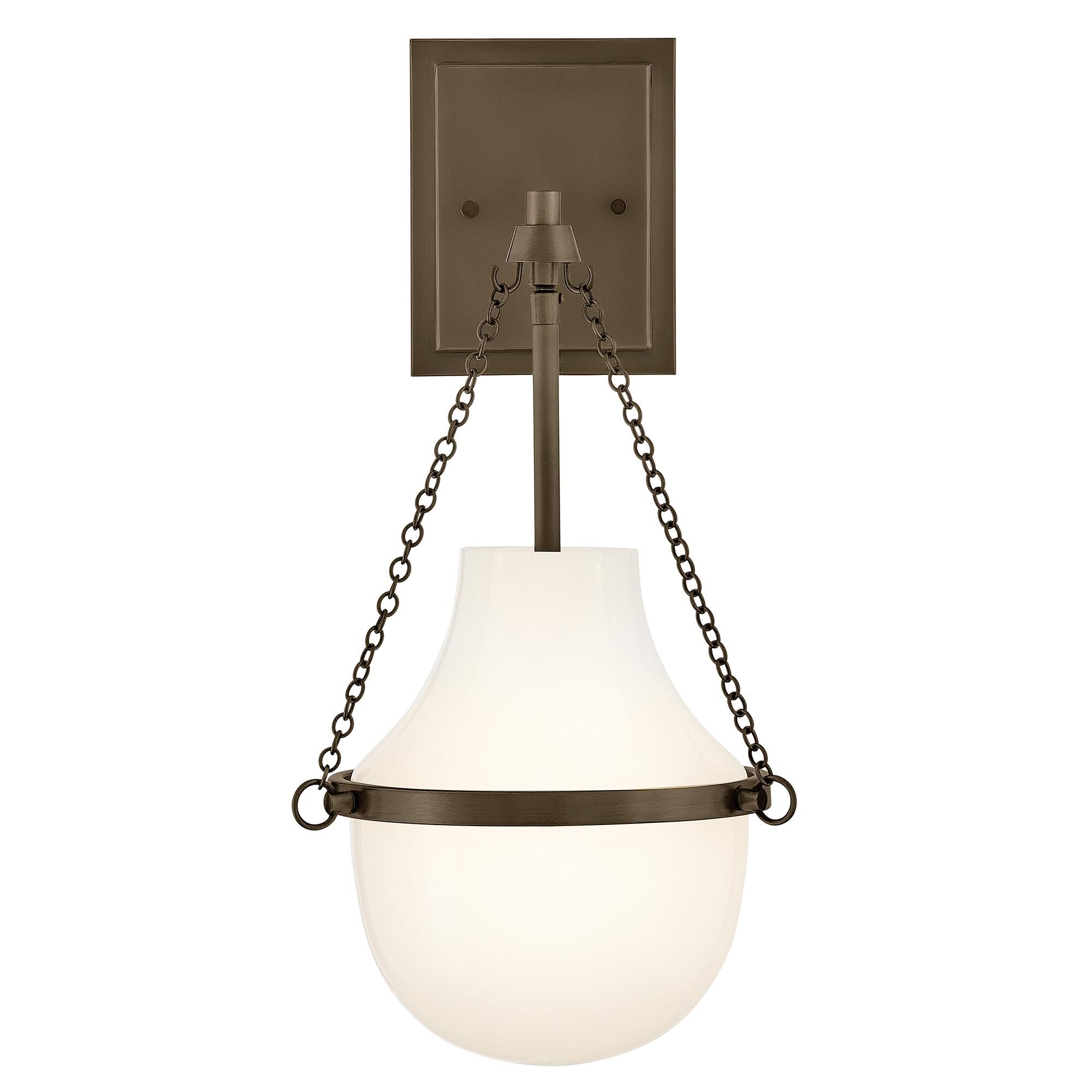 Shown in Heritage Bronze finish and Cased Opal glass